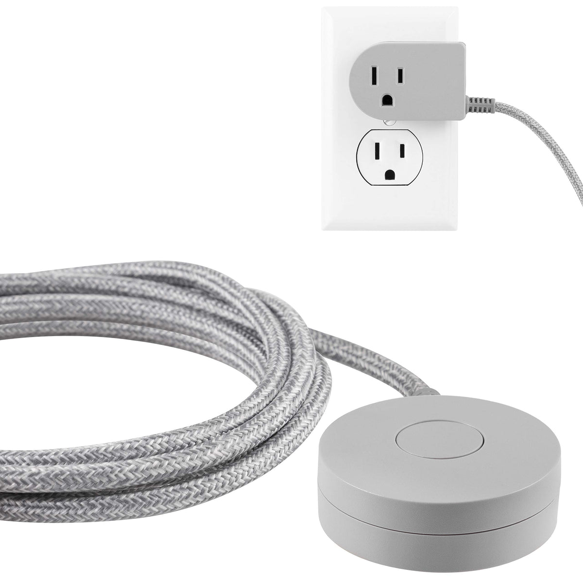 Cordinate Designer Onoff Switch Plug, 6 Ft Braided Power Cord, 3 Prong, Slip Resistant Base, Tabletop Or Wall Mount, Perfect For