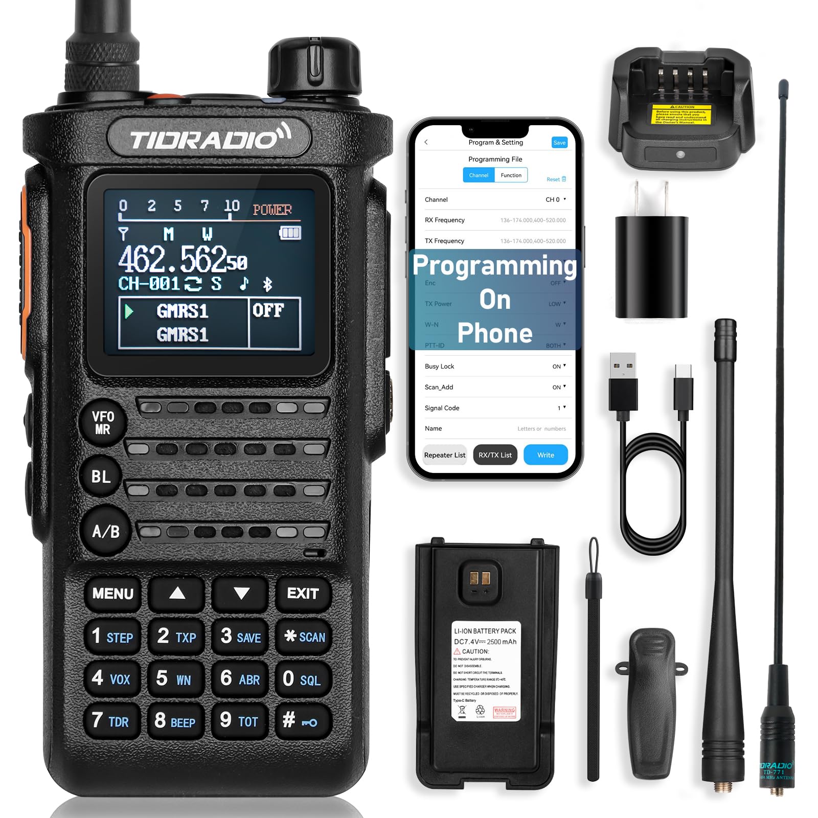 (2Nd Gen)Tidradio Td H8 Gmrs Radio Handheld With Bluetooth Programming, Gmrs Repeater Capable, Noaa, 5 Watt Long Range Two Way R