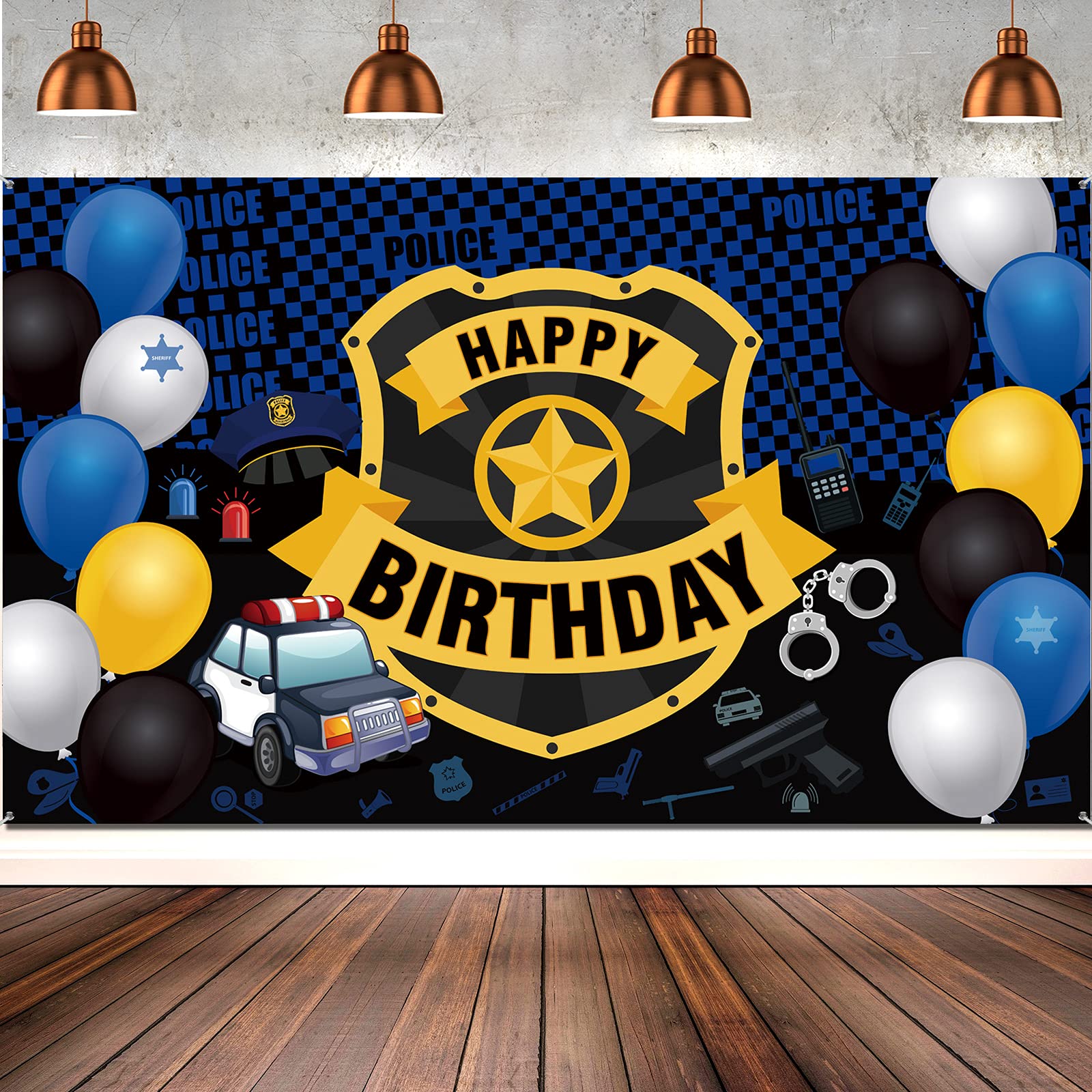 Police Theme Happy Birthday Party Decorations Police Large Badge Banner Backdrop Wall Large Police Booth Car Background For Poli