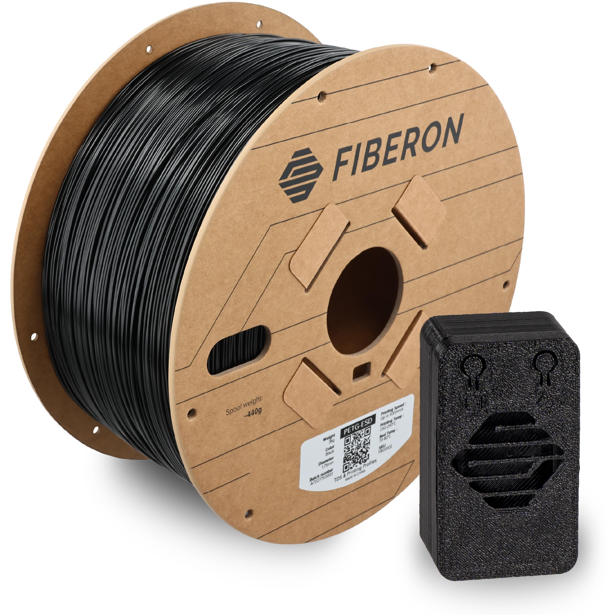 Polymaker Fiberon PETG-ESD Filament 1.75mm Black 3kg - Electrostatic Discharge Safe, Tough PETG 3D Printer Filament for Electron