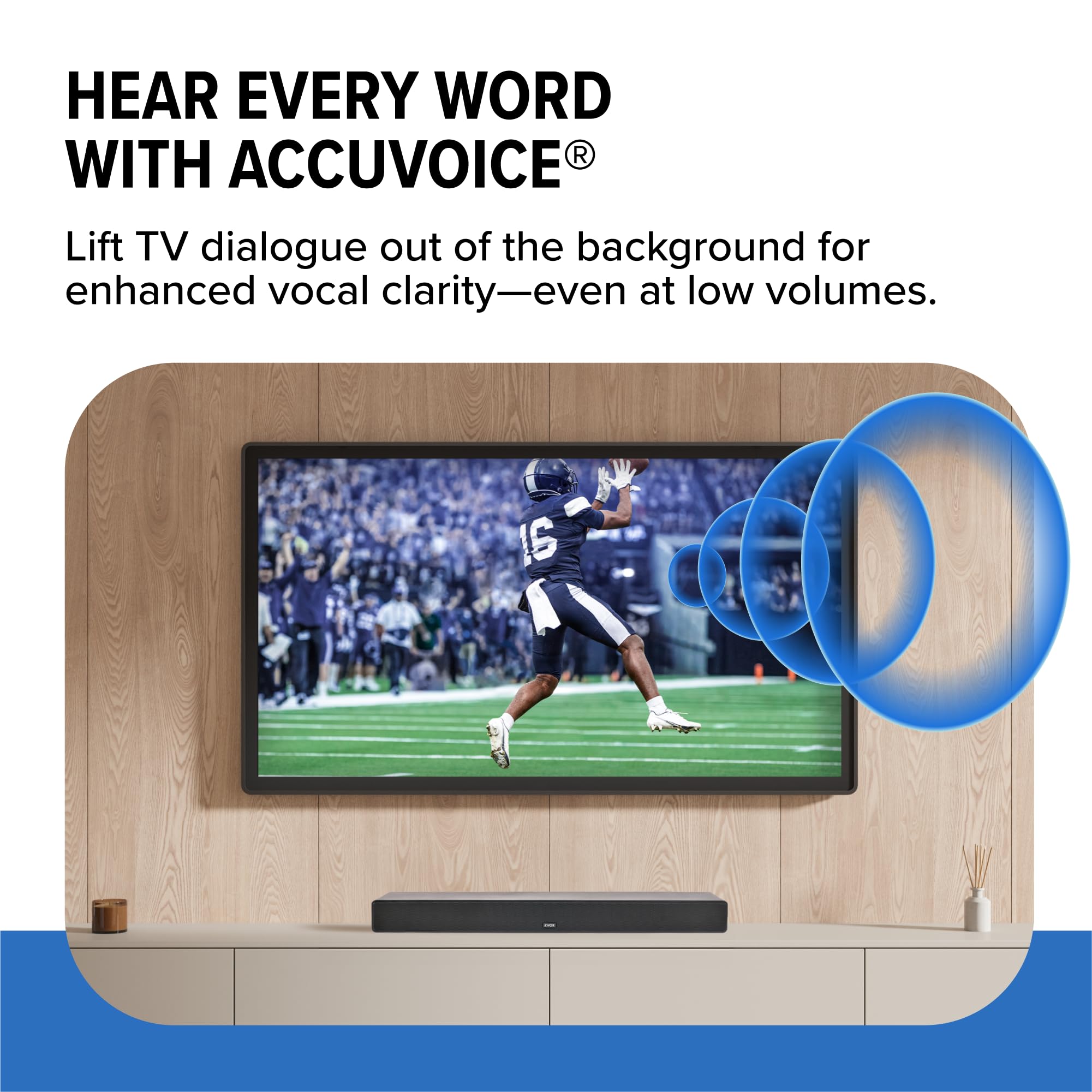 Zvox Dialogue Clarifying Sound Bar With Patented Hearing Technology   Low Profile, Twelve Levels Of Voice Boost   Home Theater A