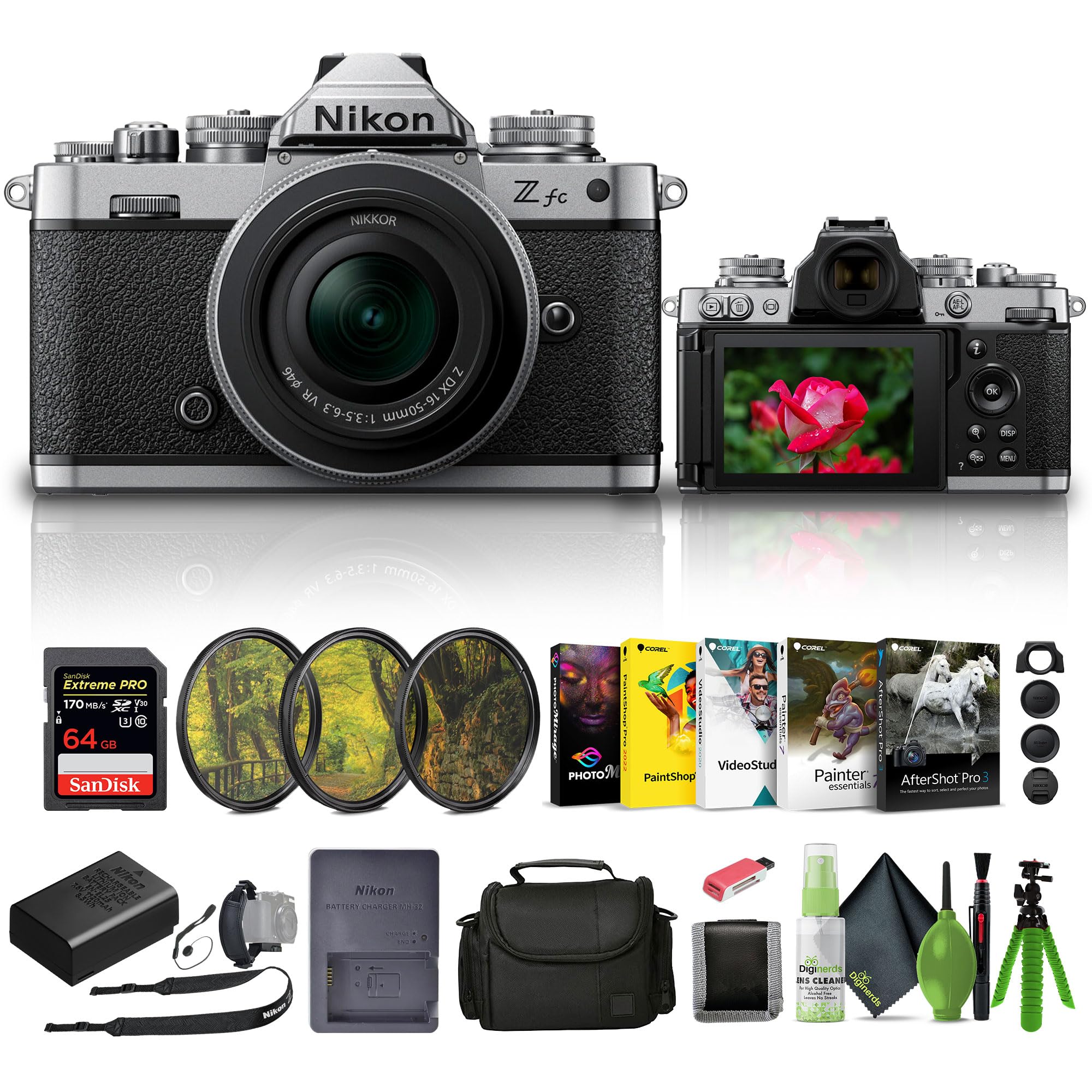 Nikon Zfc Mirrorless Camera with 16-50mm Z Lens Silver (1675) + 64GB Memory Card + Filter Kit + Bag + Card Reader + Photo Softwa
