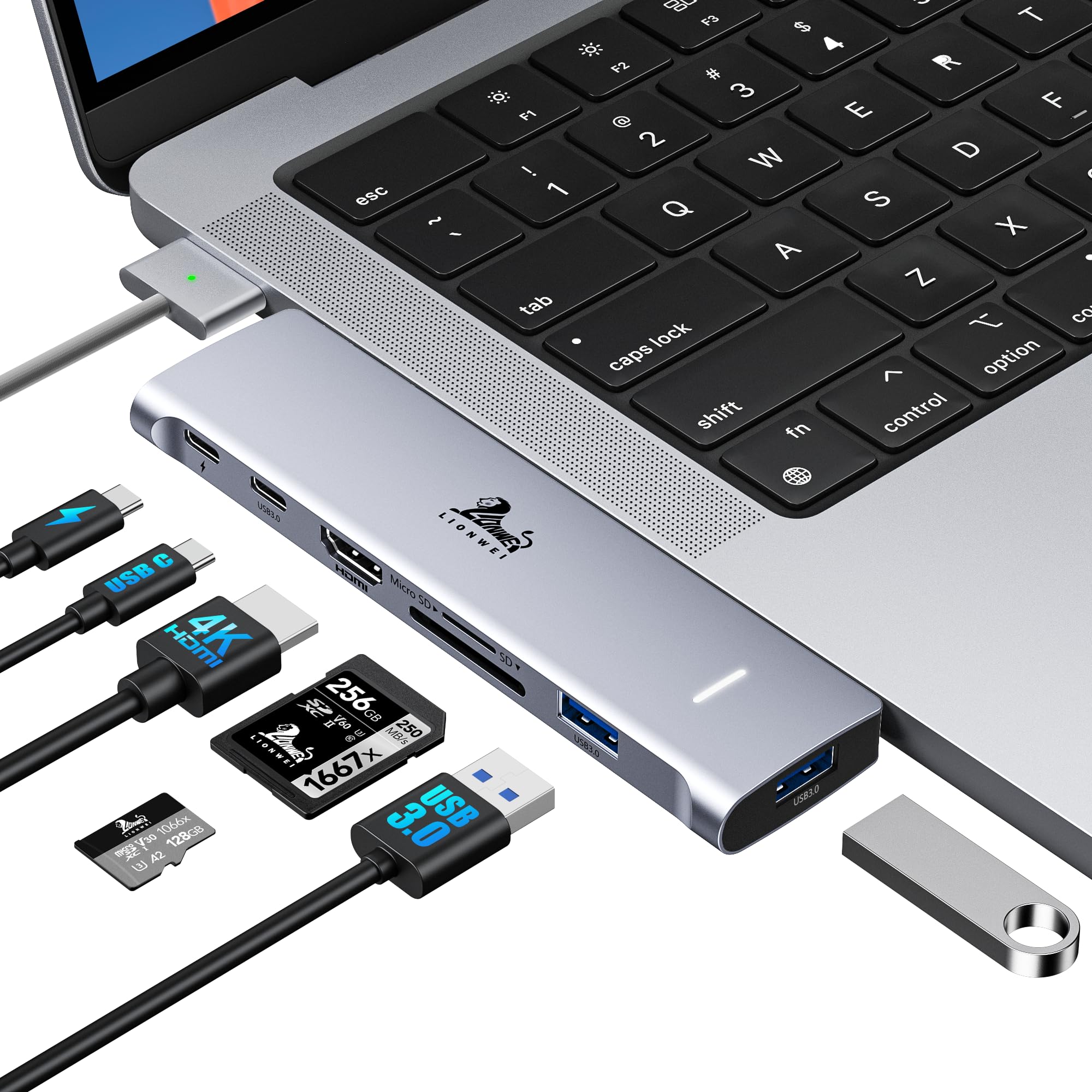 Usb C Hub Adapter For Macbook Pro/Air M1 M2 M3 2023 2022 2021 13' 15' 16', 7 In 2 Multiport Hdmi Macbook Accessories Dongle With Thunderbolt 3, 4K Hdmi, Usb C 3.0, 2 Usb 3.0, Sd & Microsd Card Reader