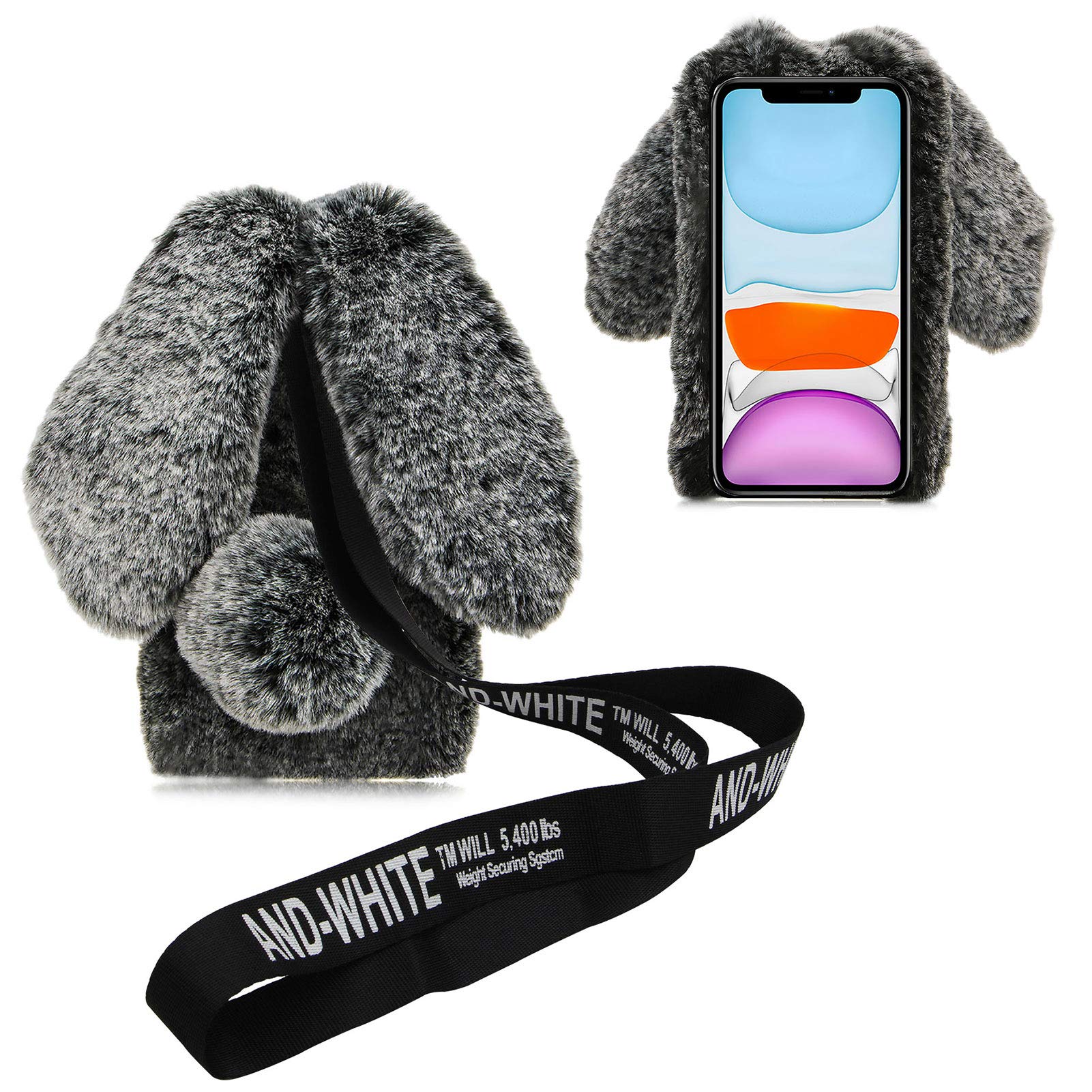 Daskan 3D Bunny Ears Plush Case For Ipod Touch 5/6 / 7 With Crossbody Strap, Winter Warm Handmade Bling Diamond Soft Rabbit Fluf