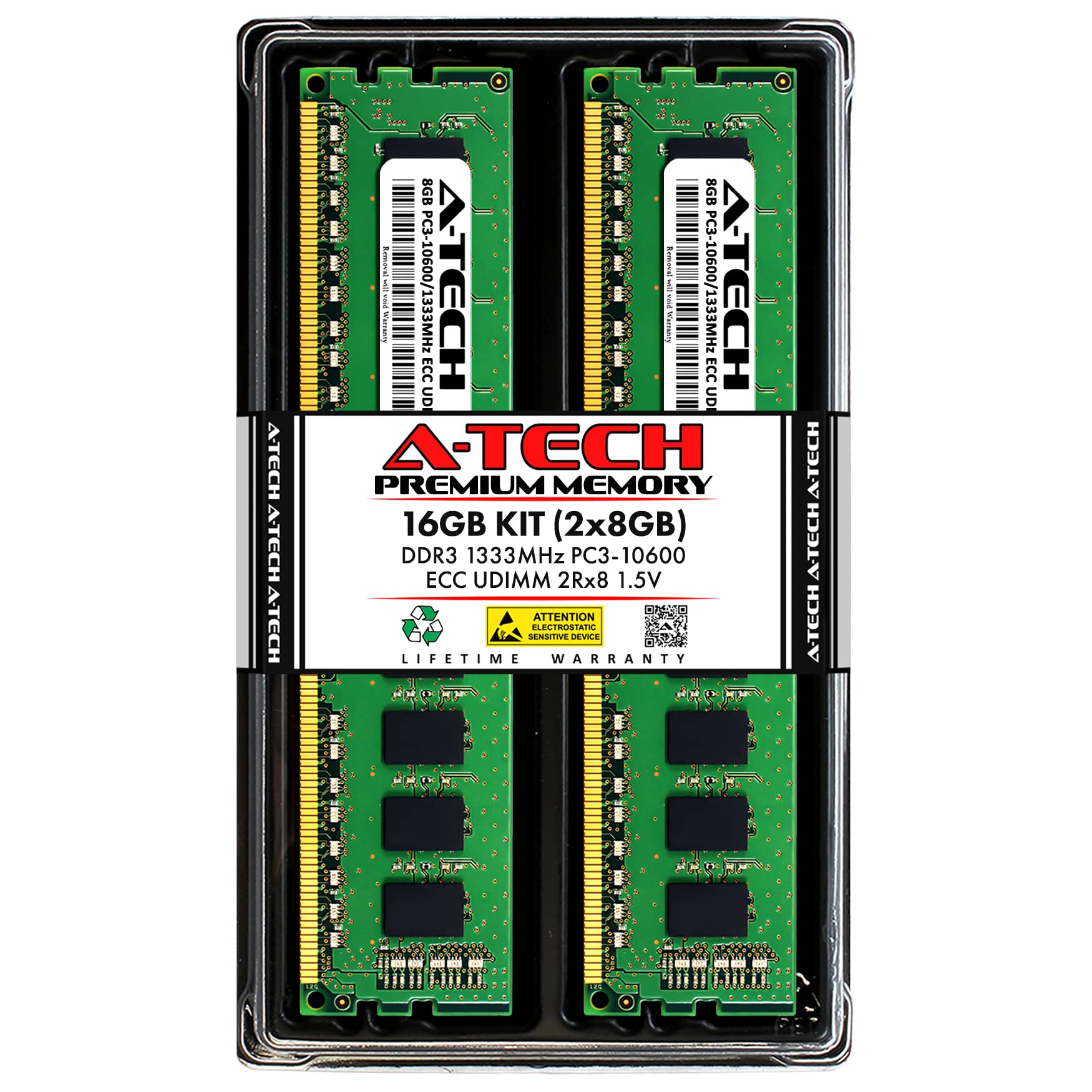 A-Tech Server 16GB Kit (2 x 8GB) 2Rx8 PC3-10600E DDR3 1333MHz ECC Unbuffered UDIMM 240-Pin Dual Rank DIMM 1.5V Workstation Serve