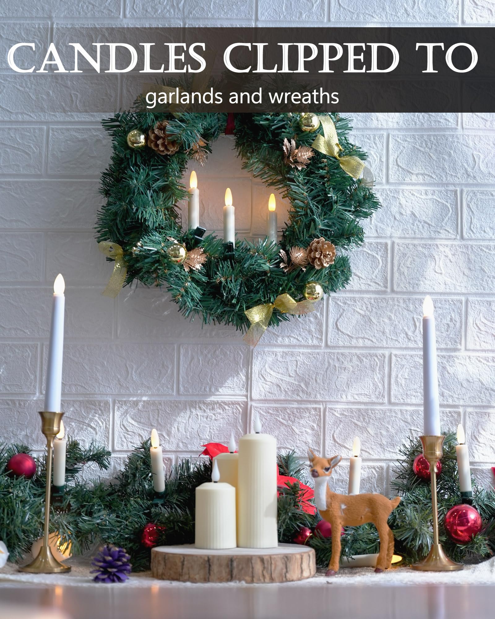 Fpoo 20 Pcs Christmas Tree Candles Lights Flickering,Clip On Candle Battery Operated Taper Candle Stick With Timer,Mini Flameles