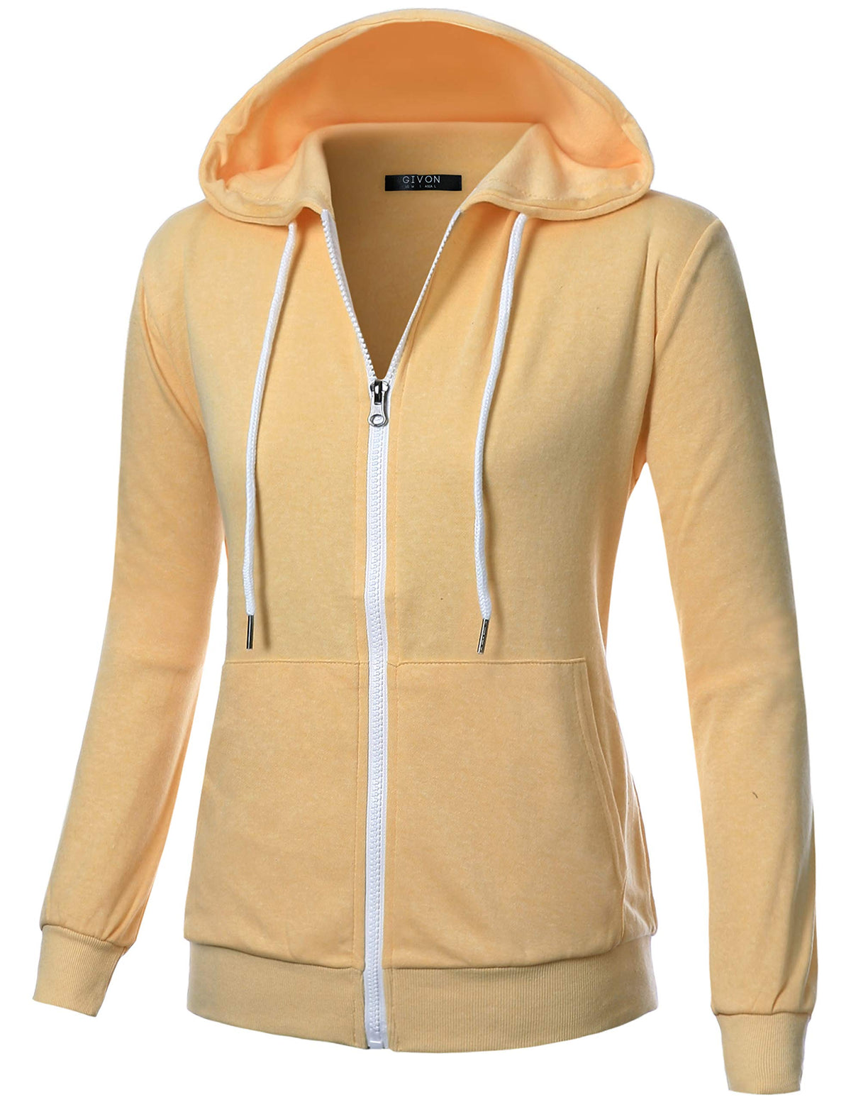 Givon Basic Lightweight Zip Up Hoodie Long Sleeve Thin Jacket For Women With Plus Size  Dcf200 Yellow L