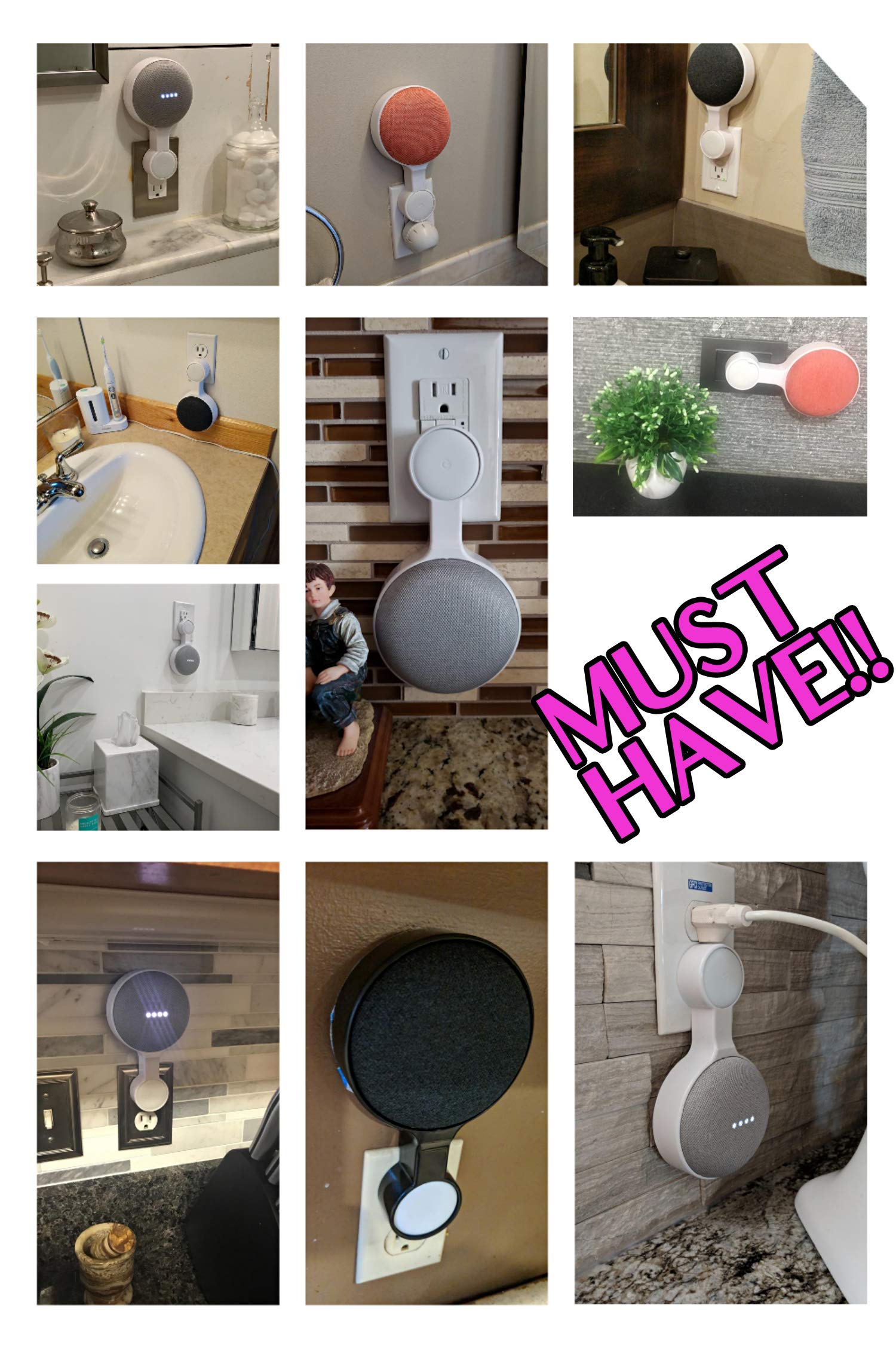 Amortek Outlet Wall Mount Holder For Google Home Mini (1St & 2Nd Genernation), A Space Saving Accessories For Google Nest Mini Speaker (White)