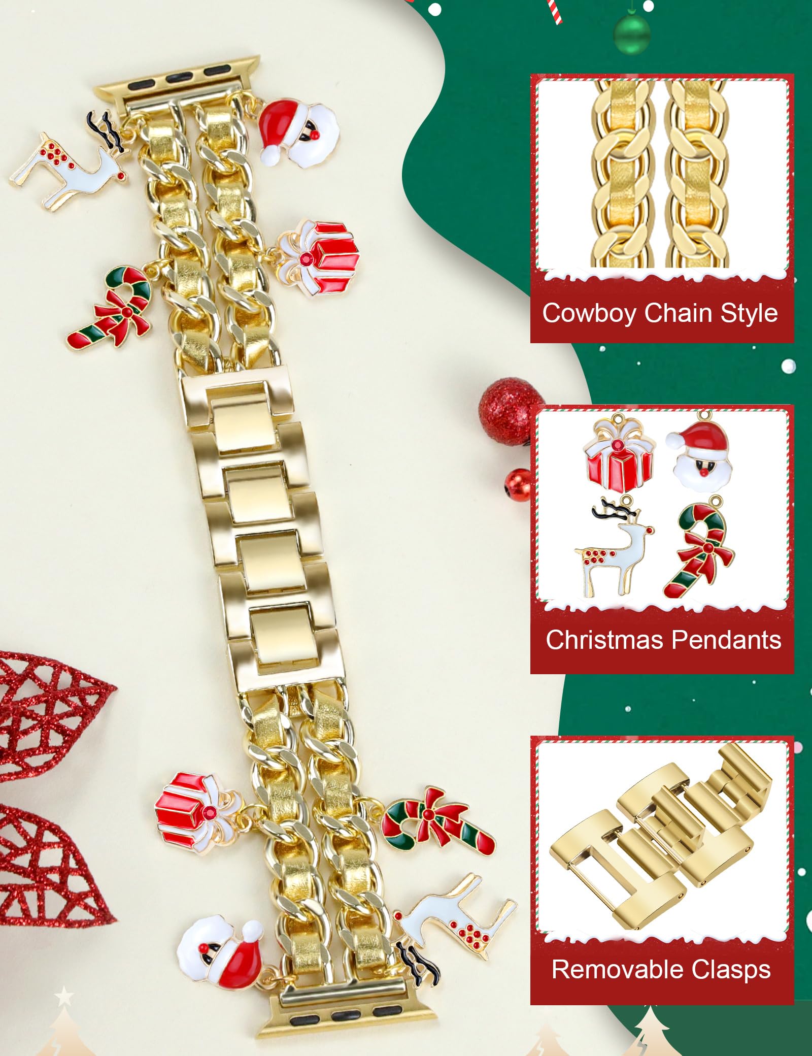 Jr.Dm Christmas Gold Watch Bands For Women Compatible With Apple Watch Band Leather 42Mm(S3/2/1) 44Mm 45Mm 46Mm 49Mm Adjustable