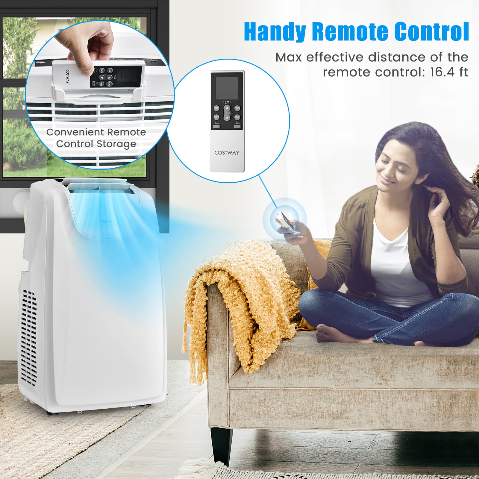 Costway 11,500 Btu Portable Air Conditioner, With Dual Hose, Remote Control, Powerful Ac Unit Rooms Up To 400 Sq.Ft. With Dehumi