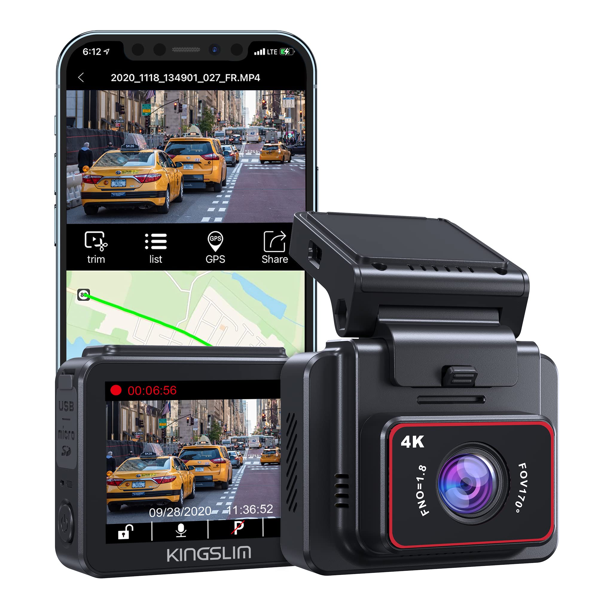 Kingslim D5 4K Dash Cam With Wifi   Front Dash Camera For Cars With Gps And Speed, Sony Night Vision, Support App And 256Gb Max