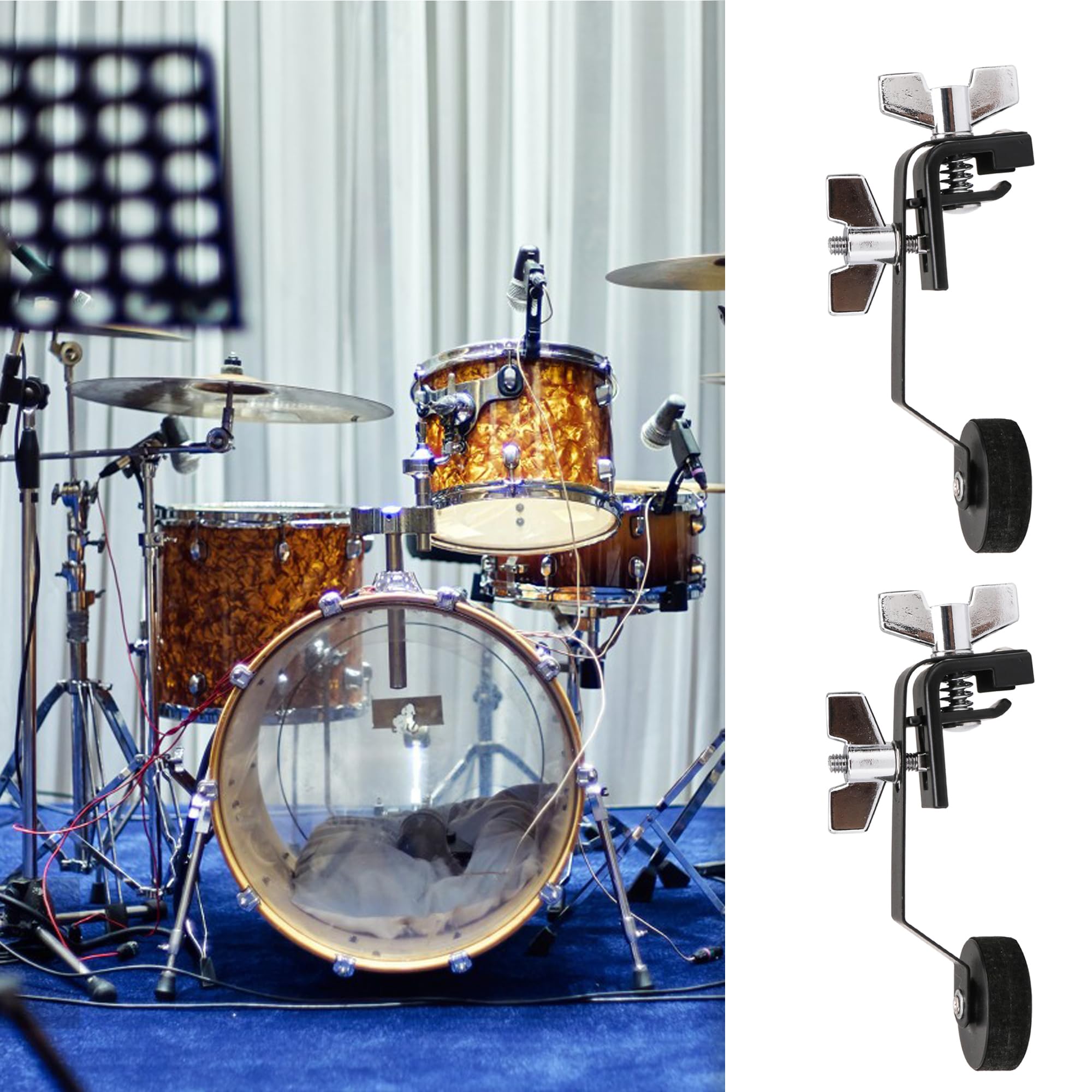 Lovermusic 2Pcs Metal Drum Damper Mute Silencer Muffler Clamp On Tone Control For Snares Tom Drum Accessories Black