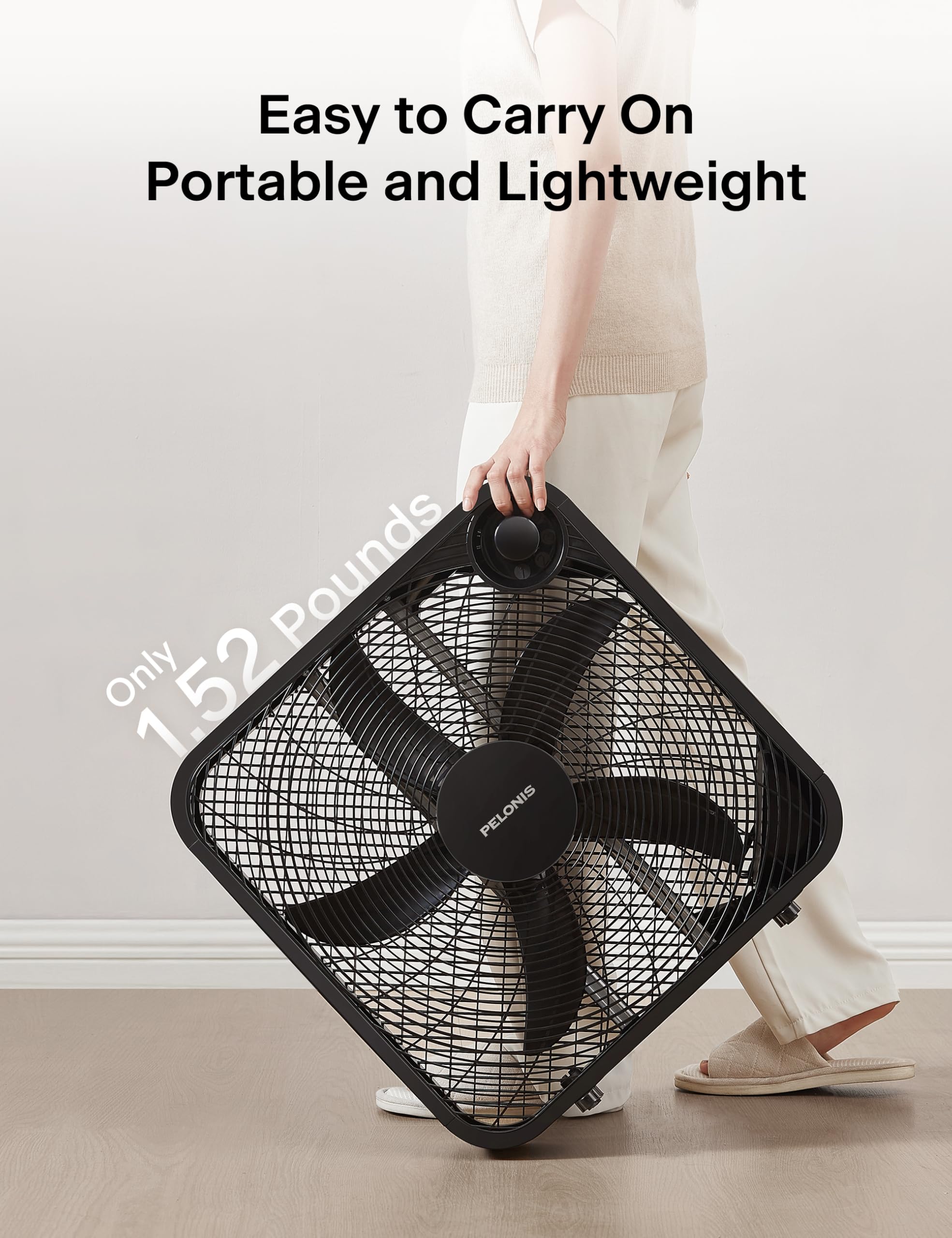 Pelonis 20 Inch Box Fan - 3 Speeds, Window Fans, Floor Or Tabletop, 25Ft/S, 2025 Upgraded, Superior Air Throw (2295 Cfm), Lightw