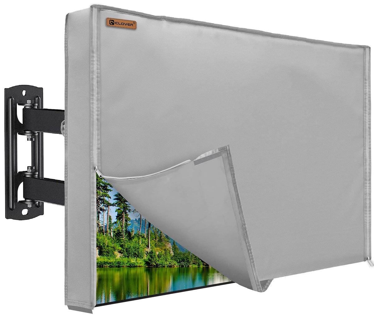 IC ICLOVER Outdoor TV Cover 43 Inch, 600D Heavy Duty Weatherproof TV Enclosure, Waterproof Zipper Access Roll up Front Flap with Bottom Seal Full Coverage for Outside LED, LCD, OLED Flat Screen TVs