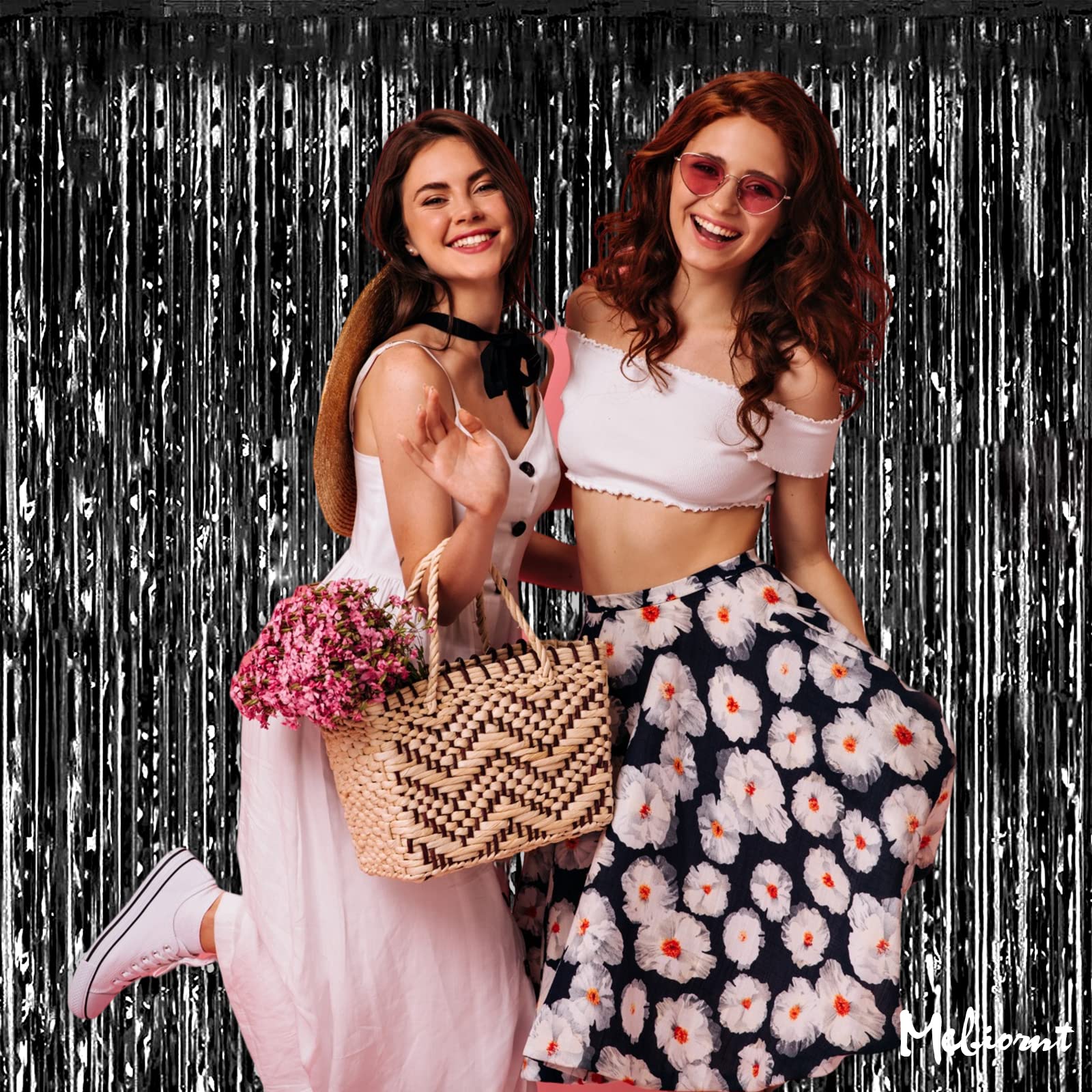 4 Pack Black Fringe Curtain Backdrop, 3.2Ft X 9.8Ft Metallic Tinsel Foil Fringe Streamers Curtains Background For Photo Booth Bi