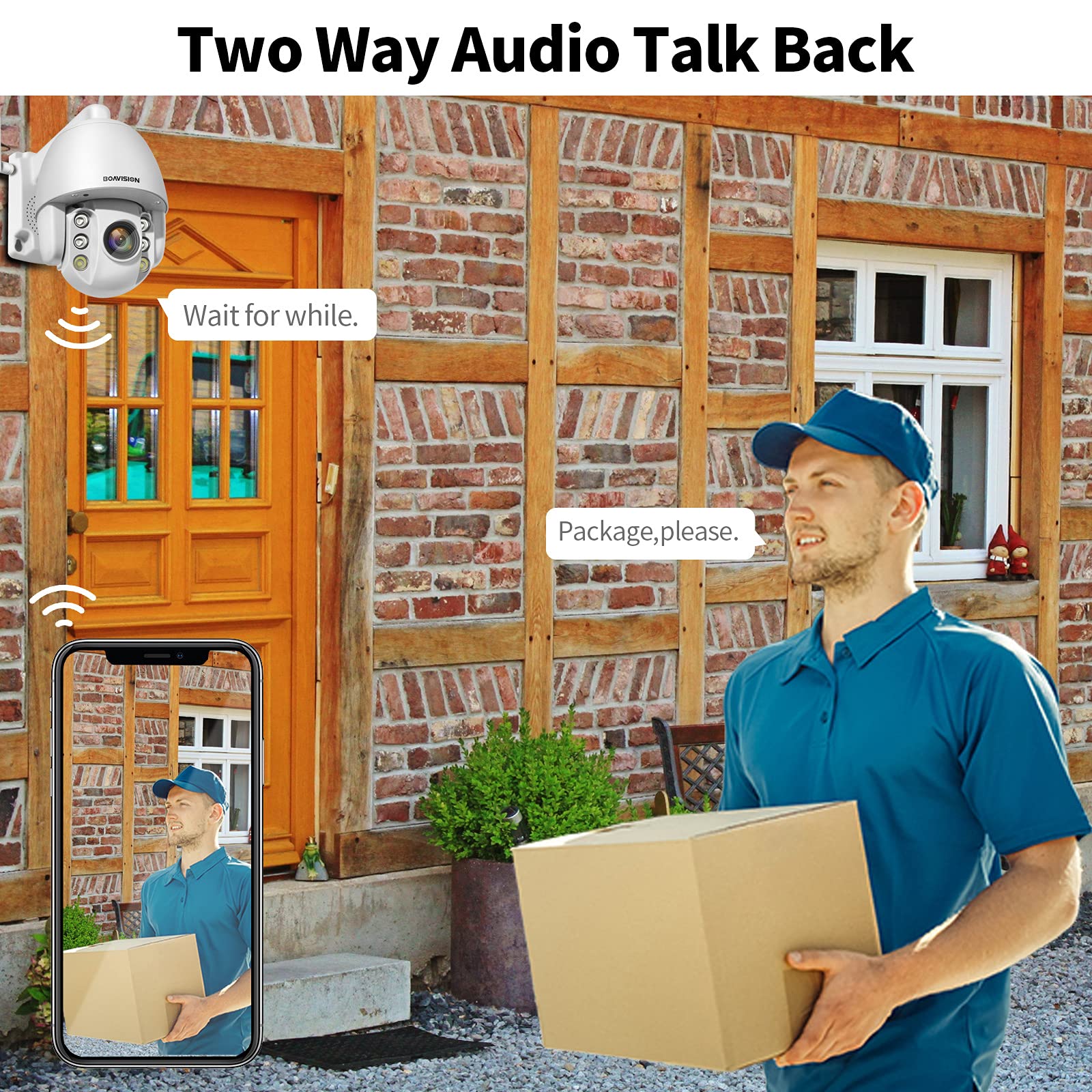 Boavision Ptz Camera,Mini Ptz Speed Dome Wifi Ip Camera 1080P Outdoor 4Mm Fixed Lens Wireless Camera Ir 196Ft Two Way Audio