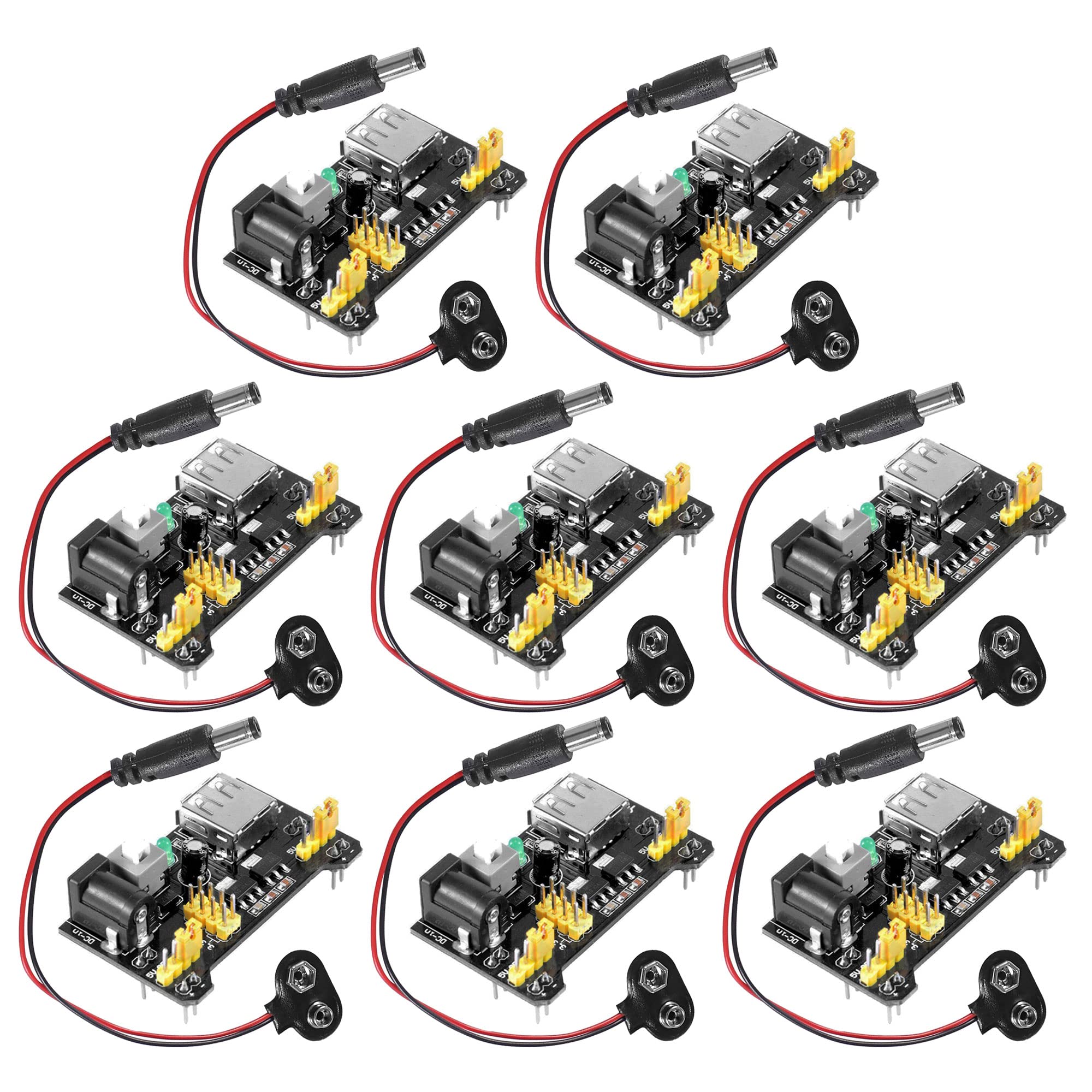 ALAMSCN 3.3V 5V MB102 Solderless Breadboard Power Supply Module with 9V Battery Clip Power Cable 2.1x 5.5mm Male DC Jack Plug fo