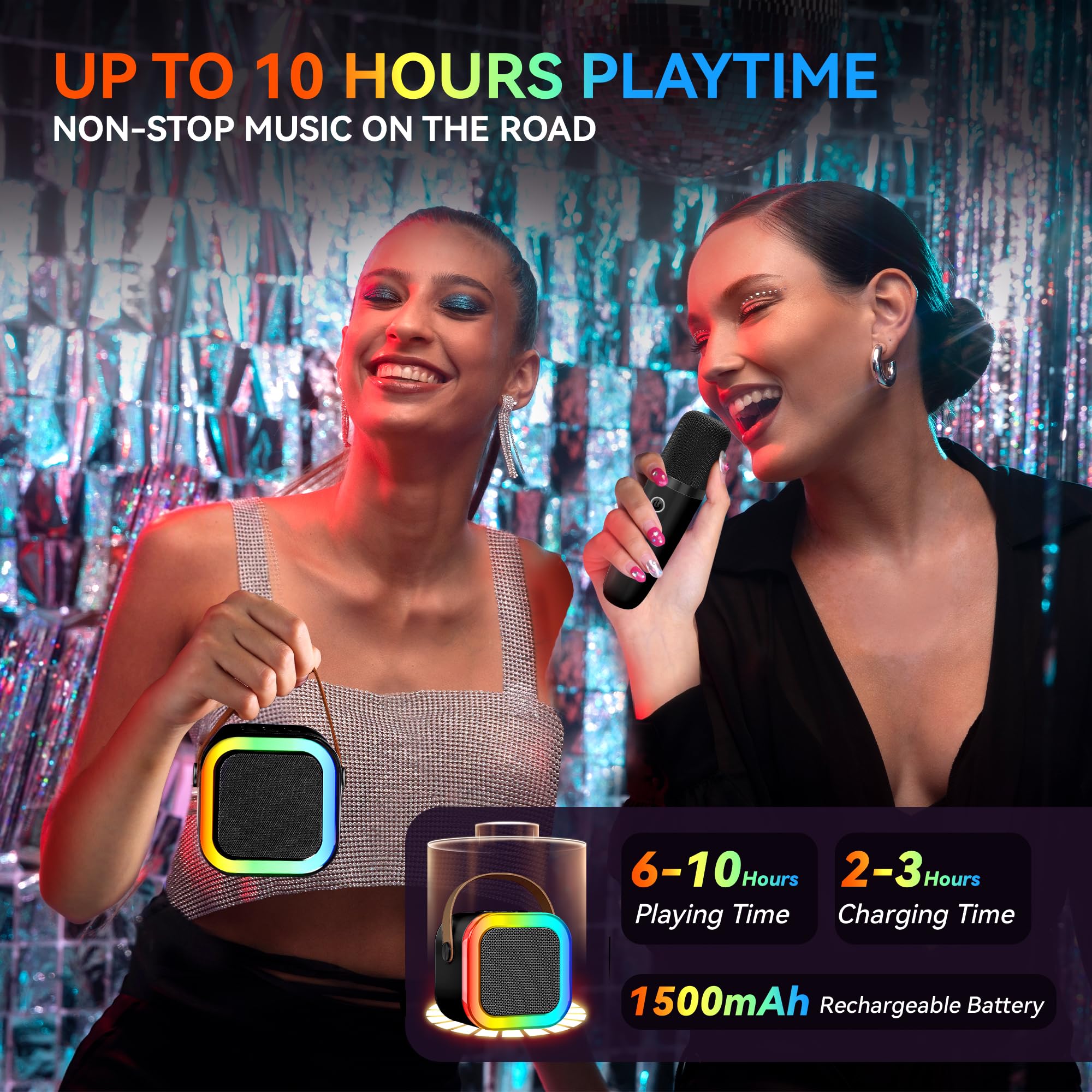 Karaoke Machine For Kids Adults, Portable Bluetooth Mini Karaoke Microphone Singing Speaker With 2 Wireless Mic And Light,Toys F