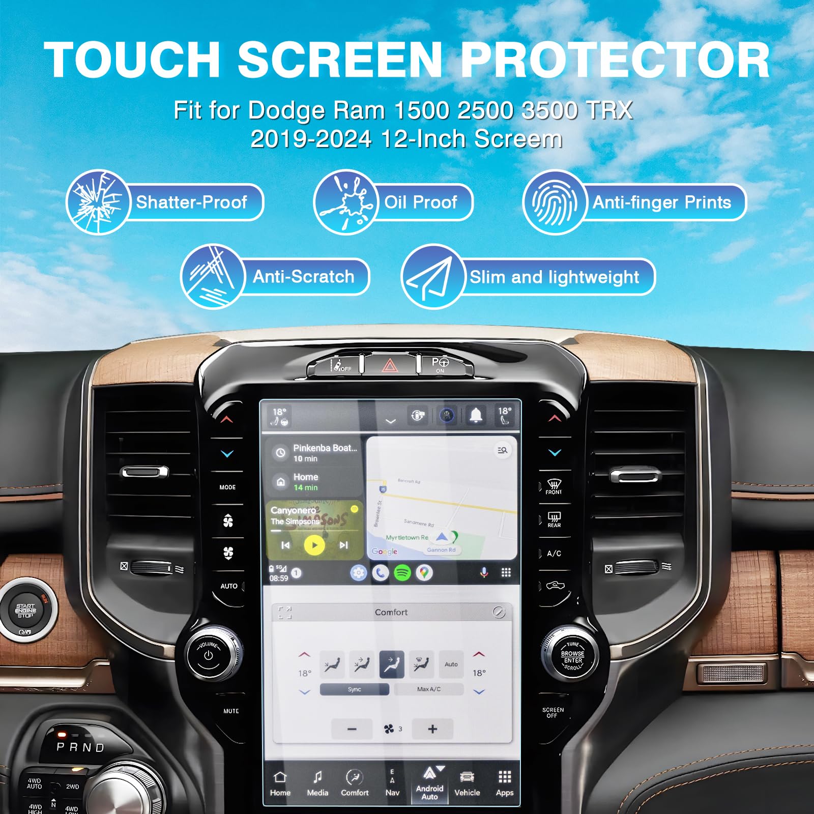 Karltys 2 Pack 12 Inch Ram Tempered Glass Screen Protector For Dodge Ram Accessories 2019 2024 2025 Ram 1500 2500 3500 Trx Rebel Laramie Limited Uconnect Touchscreen Cover Anti Glare Anti Scratch