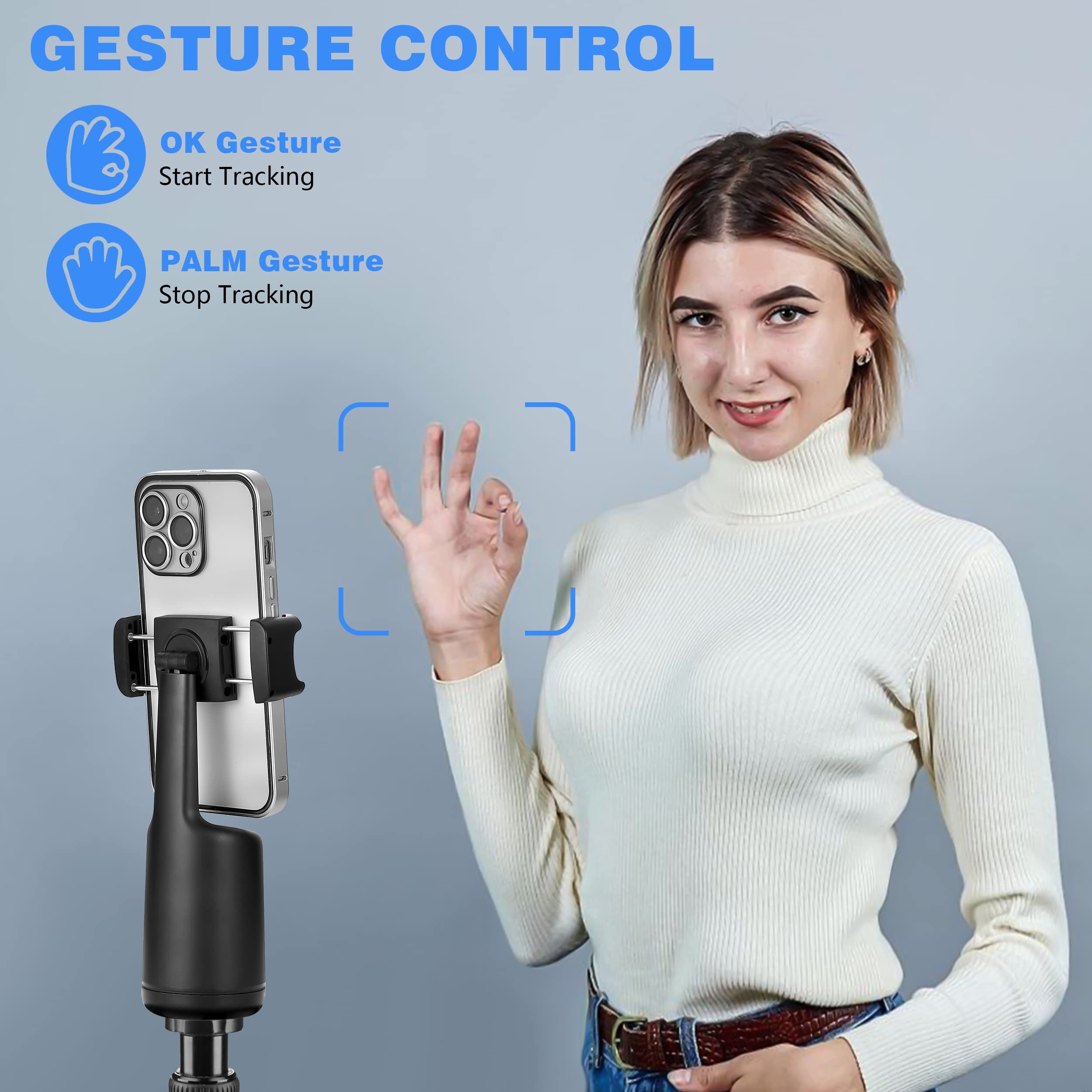 Auto Face Tracking Tripod, 360 Rotation Body Phone Camera Mount Smart Shooting Holder With Remote Selfie Stick, No App, Gesture