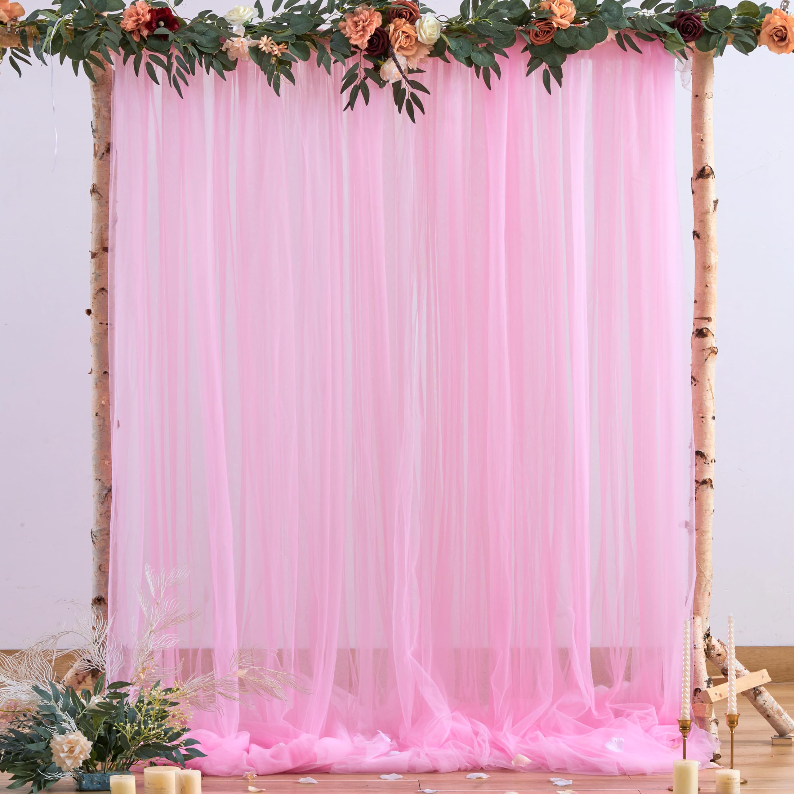 Pink Tulle Backdrop Curtain For Parties Girls Baby Shower 10Ft X 8Ft Light Pink Sheer Backdrop Curtains For Birthday Party Weddi
