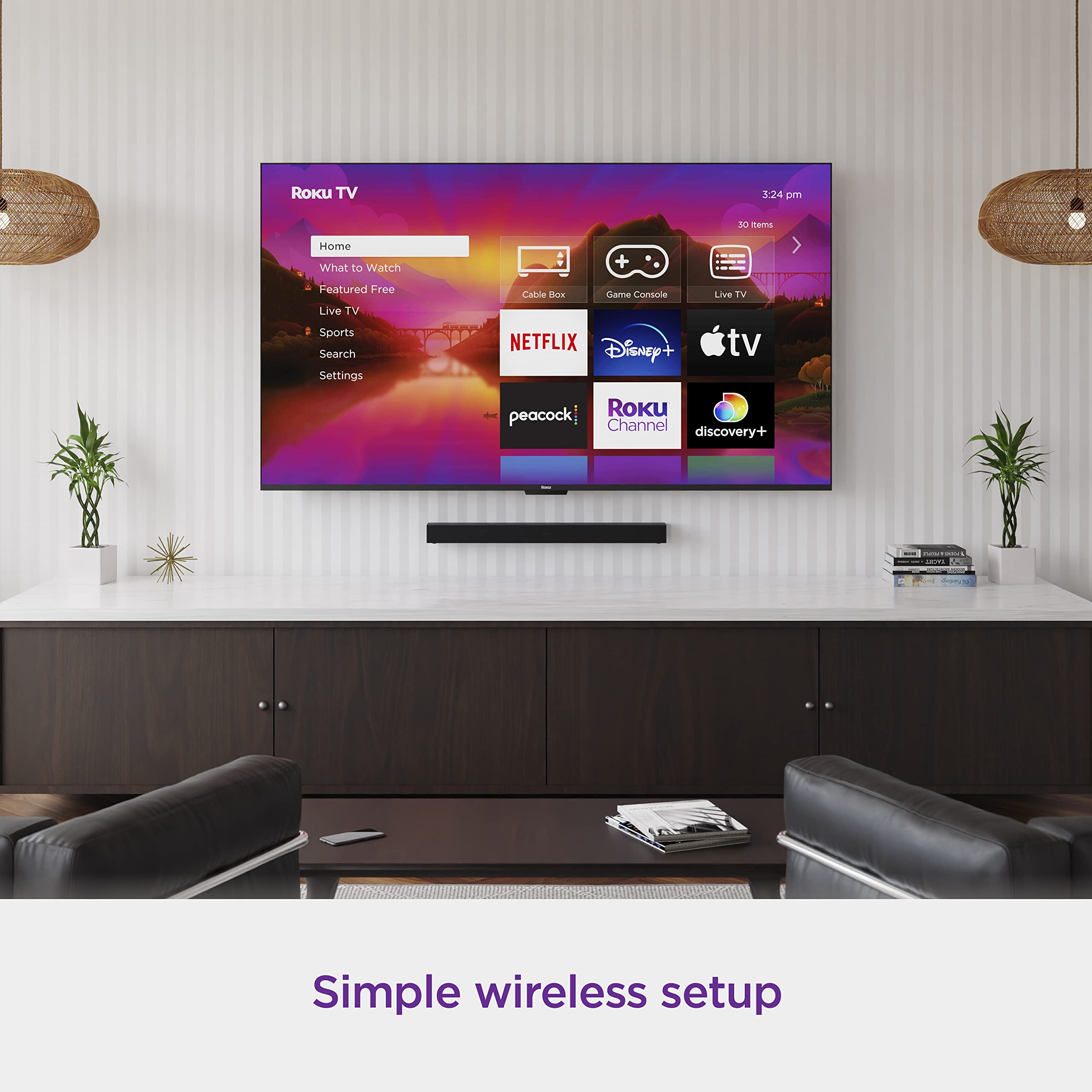 Roku Tv Wireless Soundbar, Soundbar Exclusively For Rokutv With Enhanced Stereo Sound, Clear Dialogue, And Simple Wireless Setup