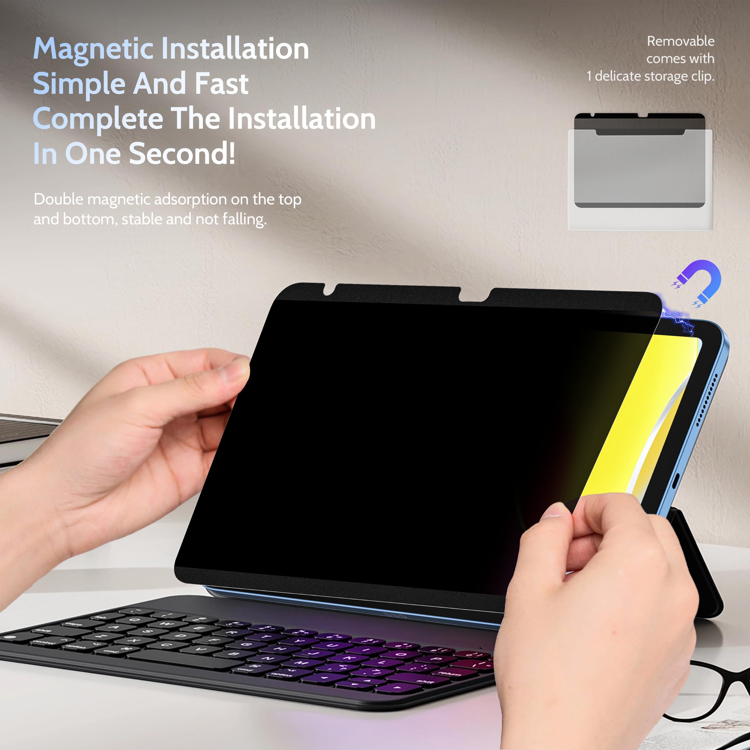 Peslv 4 Way Magnetic Privacy Screen Protector For Ipad 10Th Gen 2022 (10.9 Inch), Removable 360 Degree Spy Private Black Securit