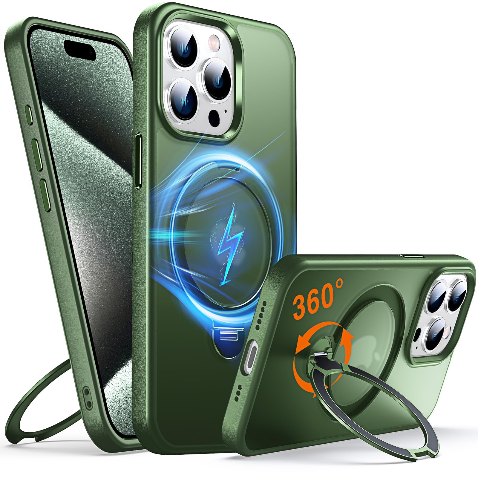 Chicfun 360 O-Ring MagStander for iPhone 15 Pro Max Case with Magnetic Kickstand Ring Holder [Compatible with MagSafe][360Rotate
