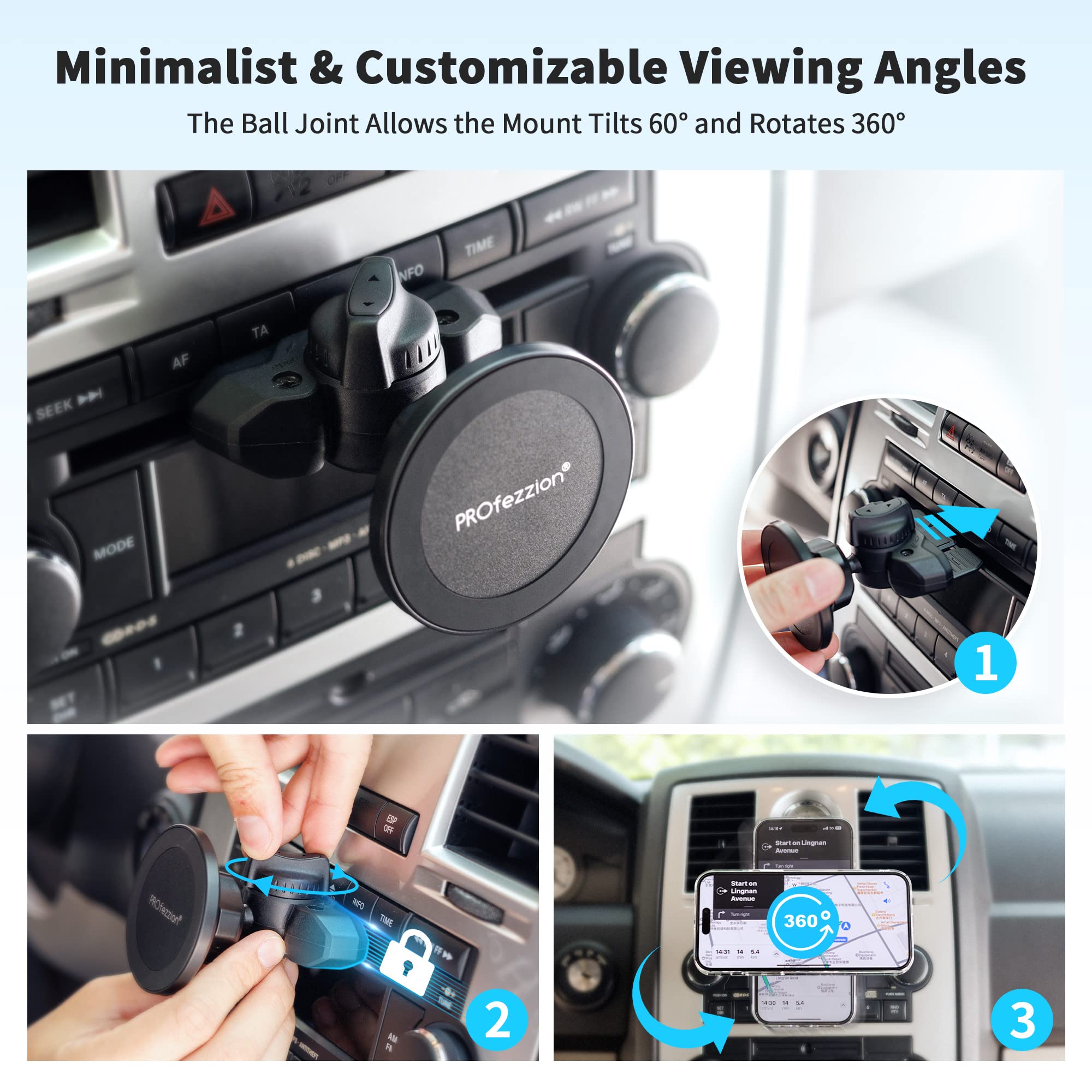 Profezzion Cd Slot & Vent Clip Combo Magnetic Phone Holder Compatible With Magsafe On Car Cd Player Slot Or Air Vent For Iphone