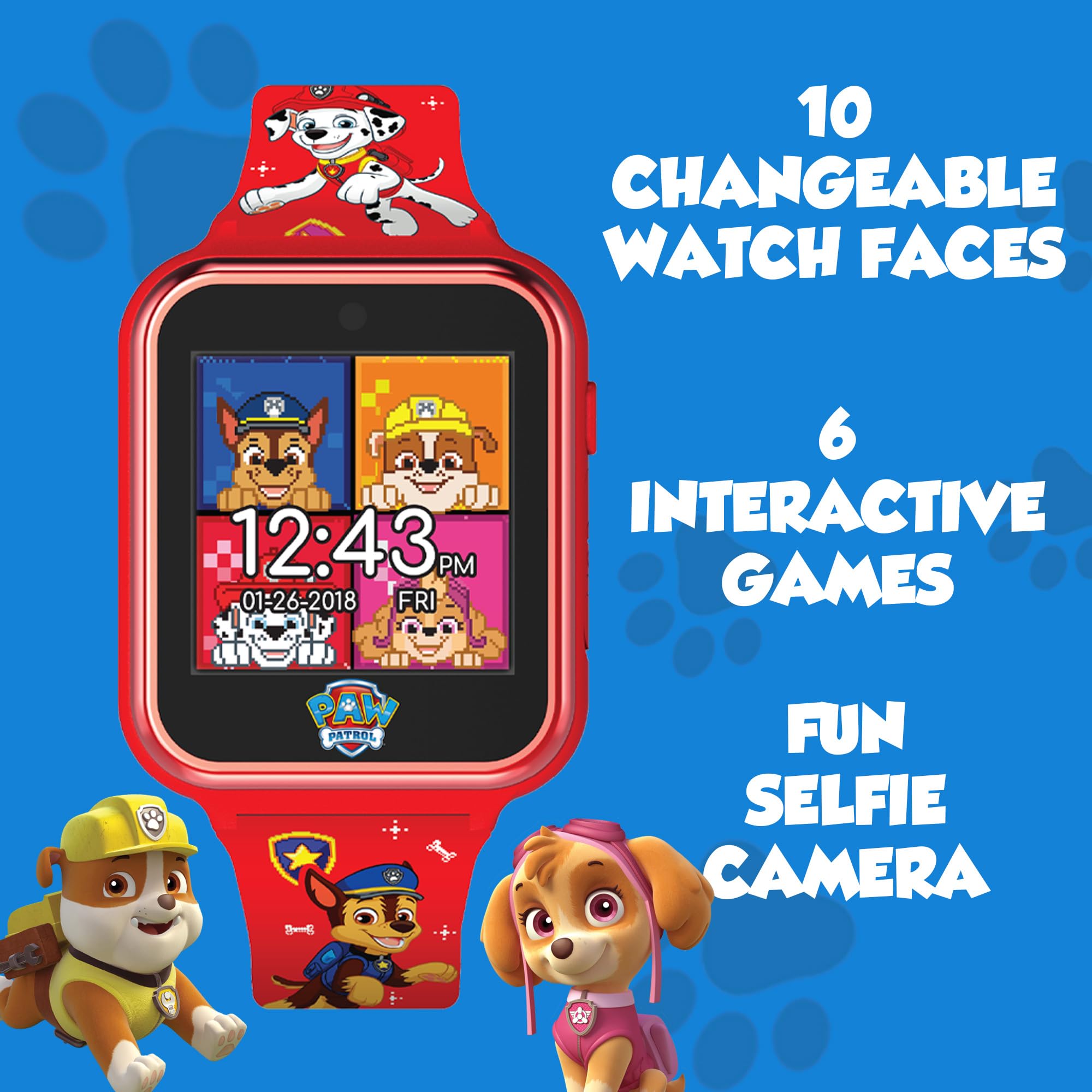 Accutime Kids Nickelodeon Paw Patrol Red Educational Touchscreen Smart Watch Toy For Toddlers, Boys, Girls   Selfie Cam, Learnin