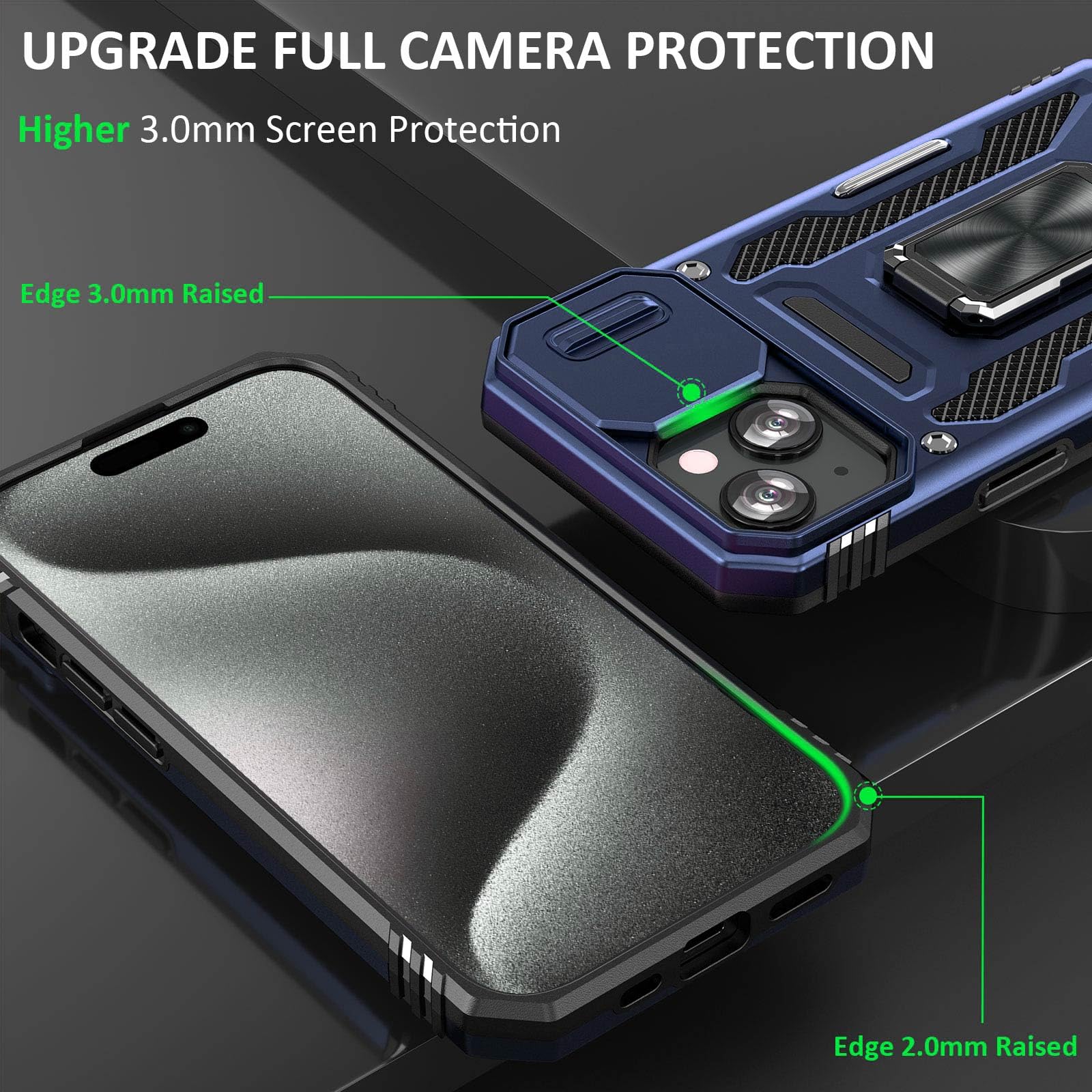 Sefing Case For Iphone 15 Plus Phone Case Iphone 15 Plus Case With Camera Lens Cover, With Ring Holder Kickstand, Fit Magnetic C