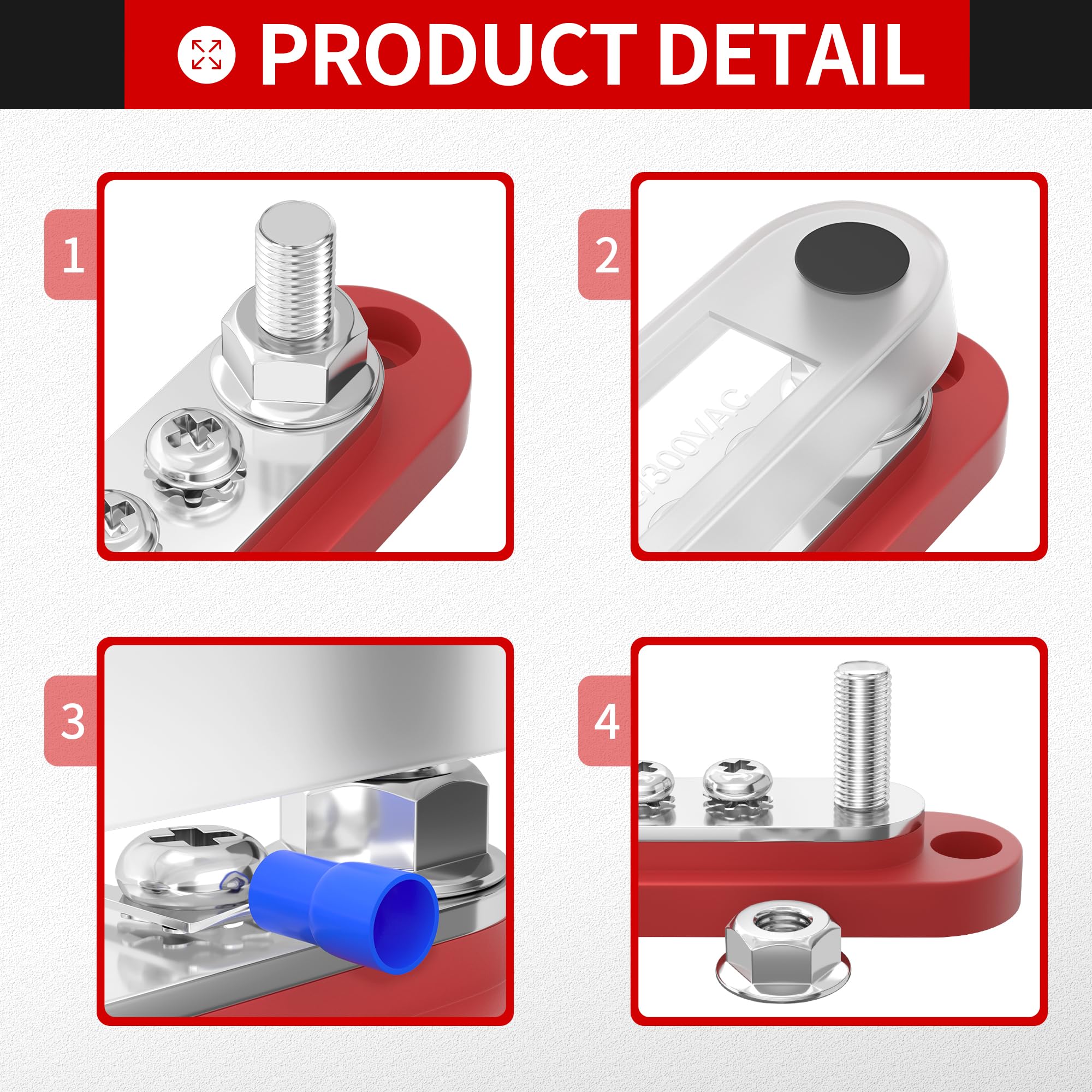 Daiertek 12V Bus Bar 150A Small Battery Power Distribution Block 12 Volt Positive & Negative Terminal Block Busbar 2 X 1/4'' Ter