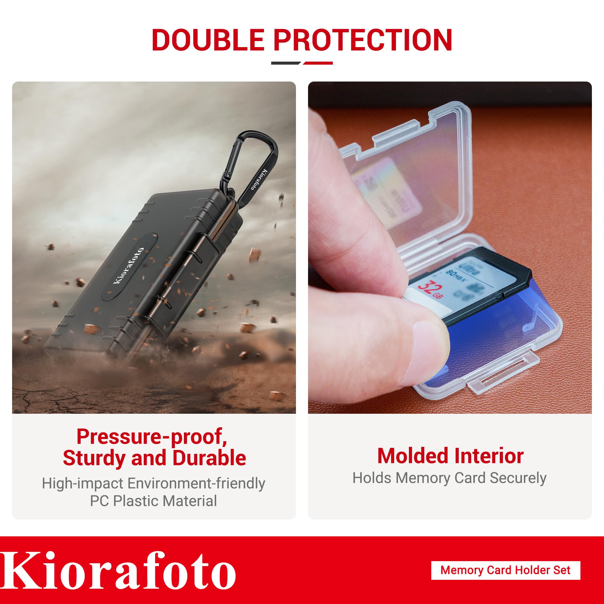 Dual Protect Memory Card Case With 42 Pcs Clear Memory Card Holders For 24 Sd Sdxc Sdhc & 18 Tf Msd Cards, Water Resistant Anti