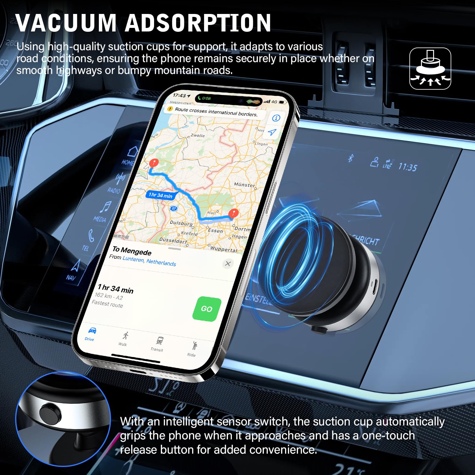 Yousheme Nixie Phone Holder 360 Adjustable Electric Vacuum Magnetic Suction Cup Phone Mount,15W Wireless Charger Car Magnetic Ph