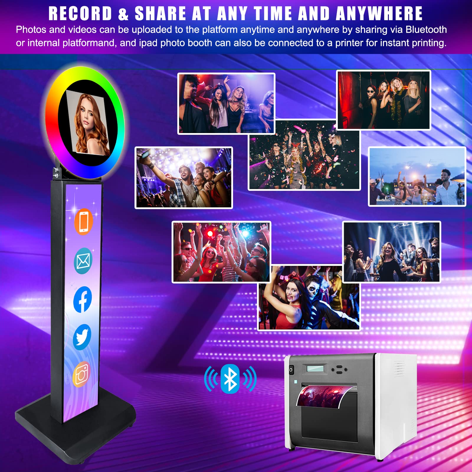 Hitugu Portable Photo Booth For Ipad 10.2In 10.9In 11In 12.9In, Metal Shell Selfie Station Photobooth Machine,Rgb Ring Light,Fre