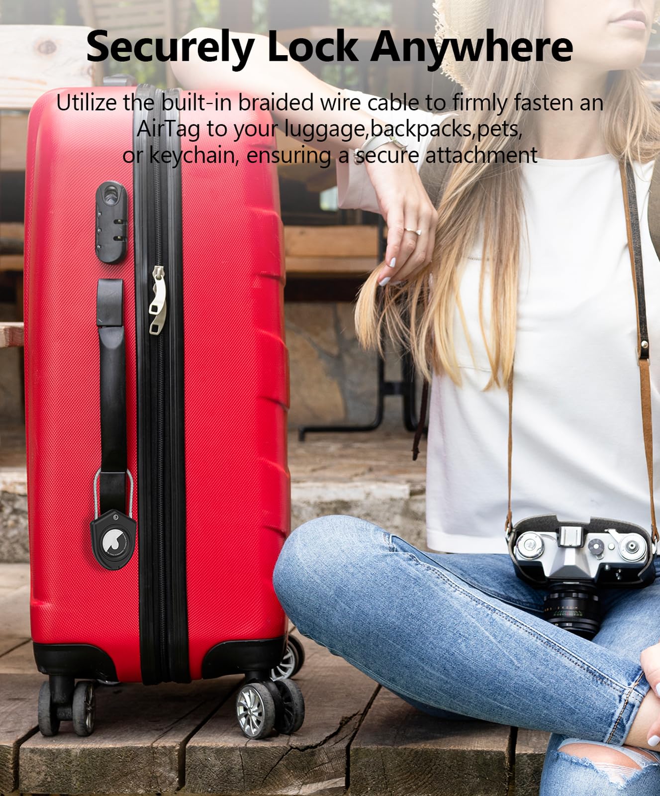 Airtag Case And Holder, Apple Air Tag Cases With Secure Wire Cable, Anti Scratch For Keychains, Luggage, Bicycle & Pet Wearing,