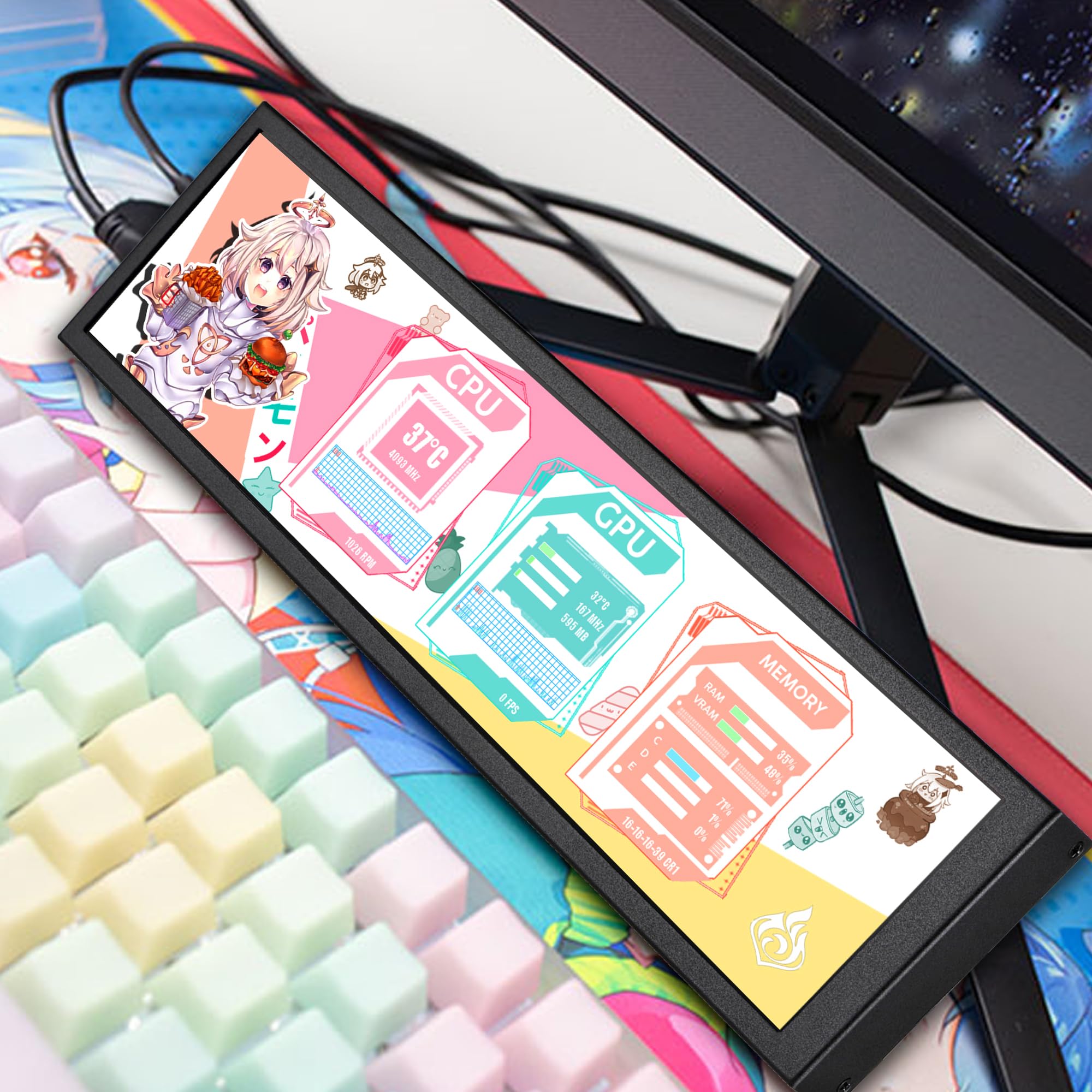 Wisecoco 8.8 Inch Computer Secondary Screen Cpu Temperature Monitor With Casing Fhd Ips 1920X480 Lcd Display For Computer Case T