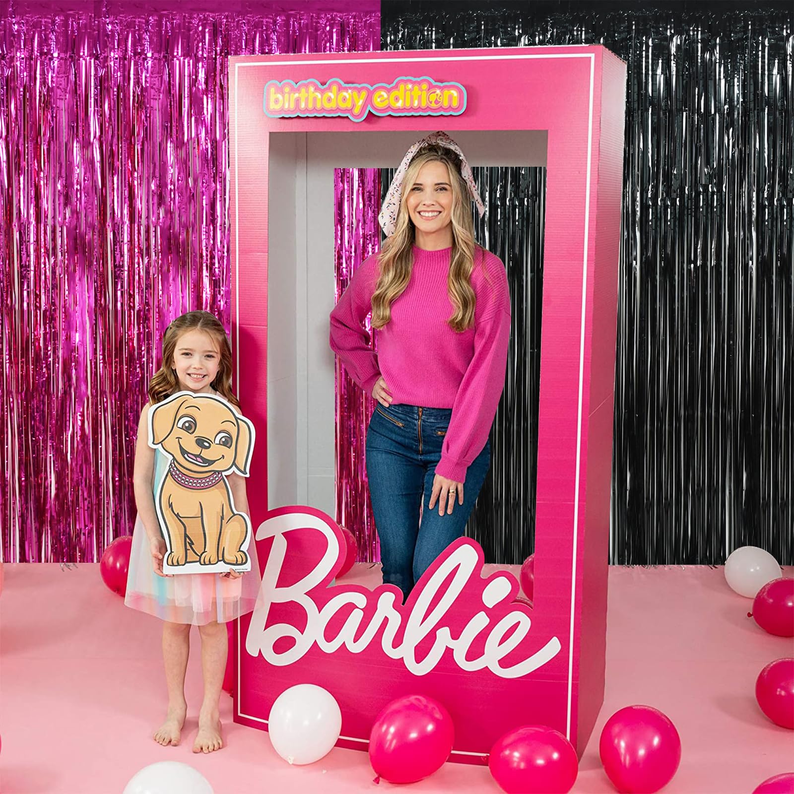 Beishida 4 Pcs Hot Pink Black Door Streamers Curtain Party Streamers Backdrop Pink Party Hot Pink Wall Background For Party Deco