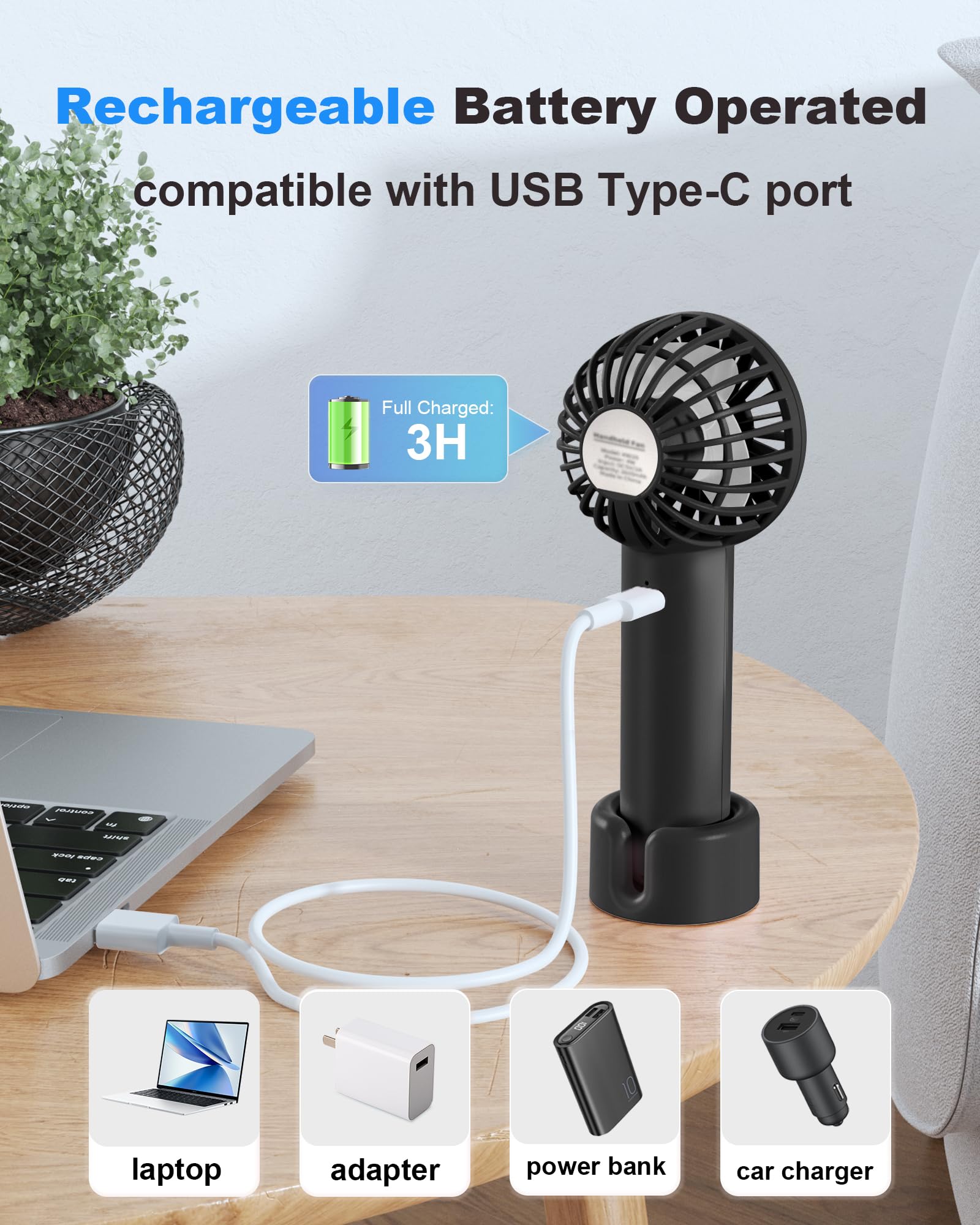 Coohea Handheld Fan Mini Portable Fan 3 Speeds Powerful Personal Fan Usb Rechargeable Battery Lash Fan Small Cooling Fan With Ba