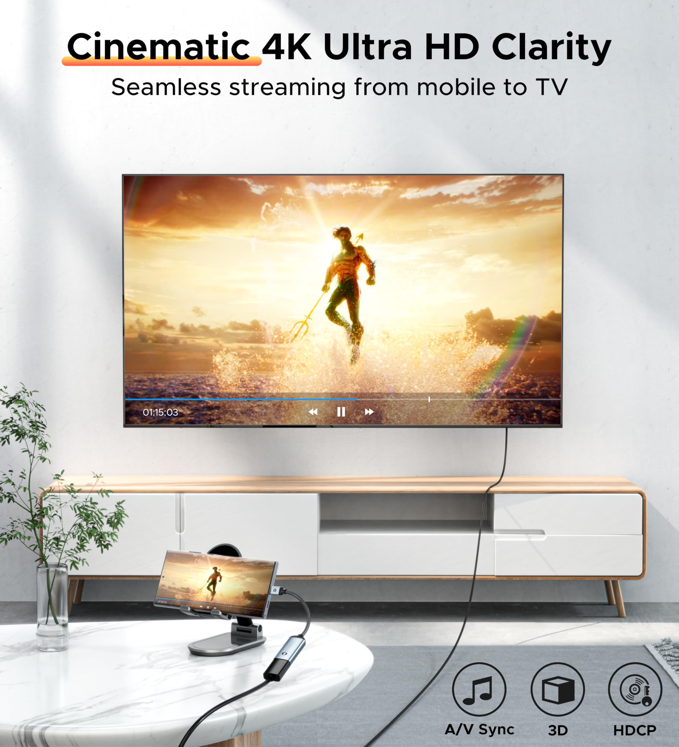 Warrky Usb C To Hdmi Adapter 4K, [Anti Interference Gold Plated Connector] Type C To Hdmi Adapter, Thunderbolt 3/4 Compatible With Apple Ipad Pro/Air, Macbook Pro/Air, Imac, Samsung Galaxy, Surface