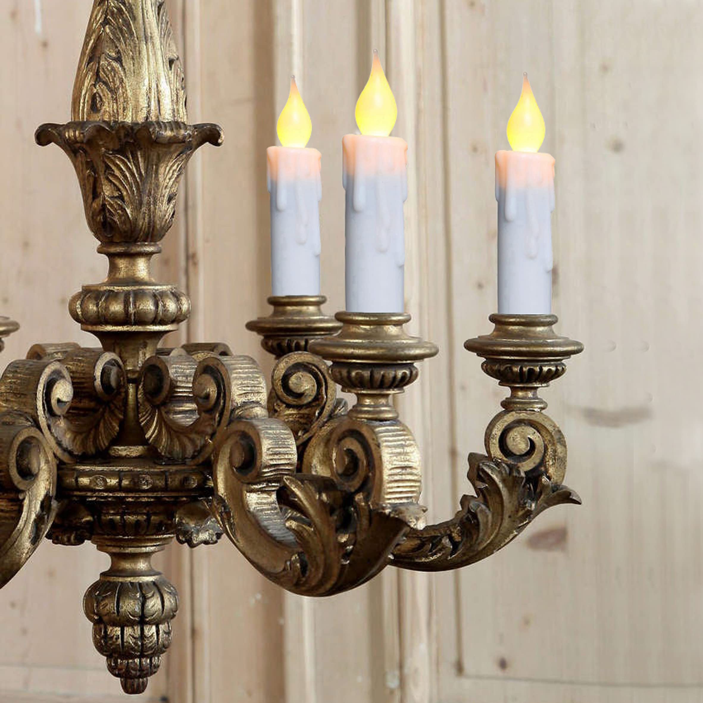 Cvhomedeco. Flickering Taper Candles Led Drip Flameless Candles, Battery Operated With Timer, White, 4 3/4 Inch, Set Of 6