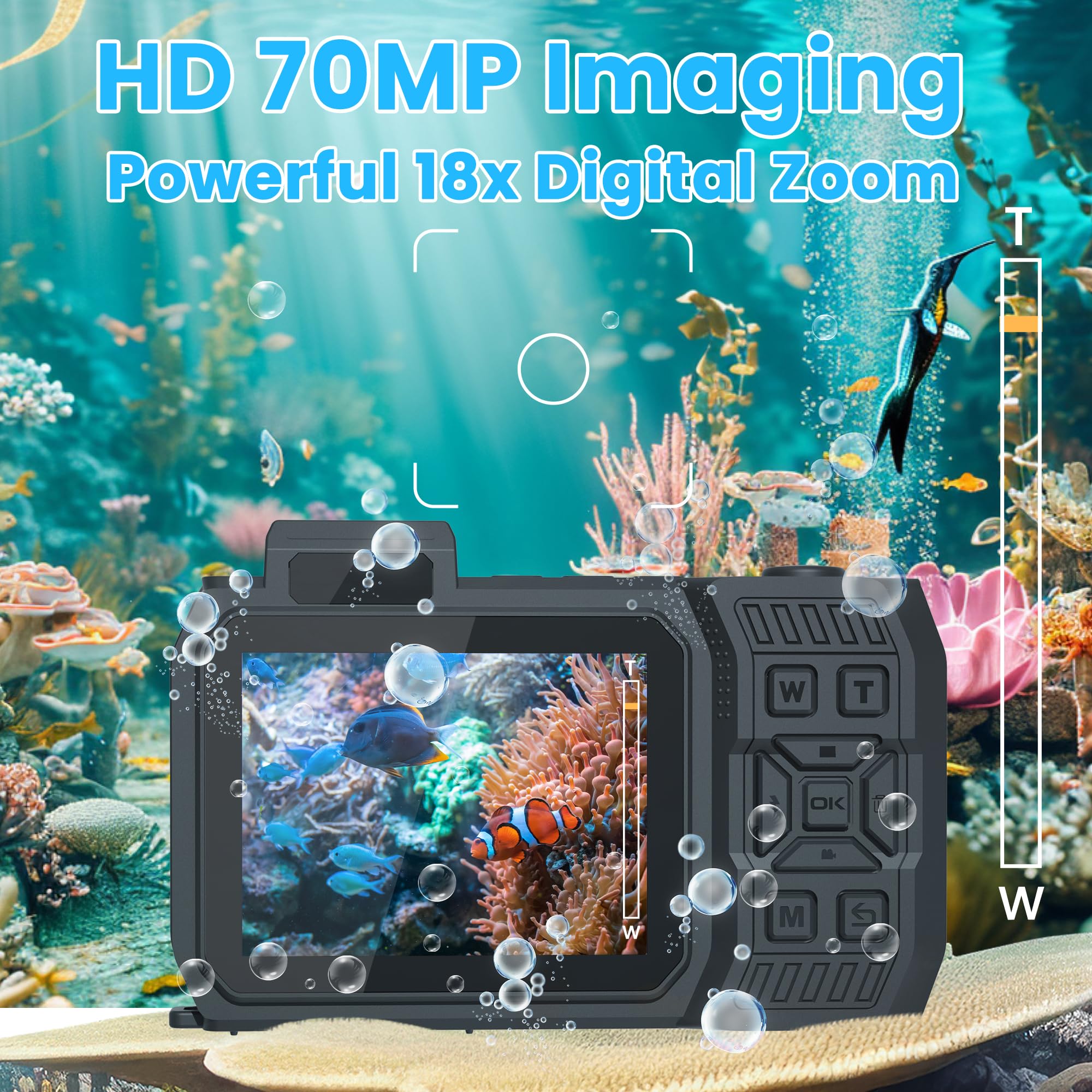 Upgraded 8K 70Mp Underwater Camera With 64G Card, 33Ft Waterproof Camera Rugged Dustproof Shockproof For Snorkeling, Selfie Digi