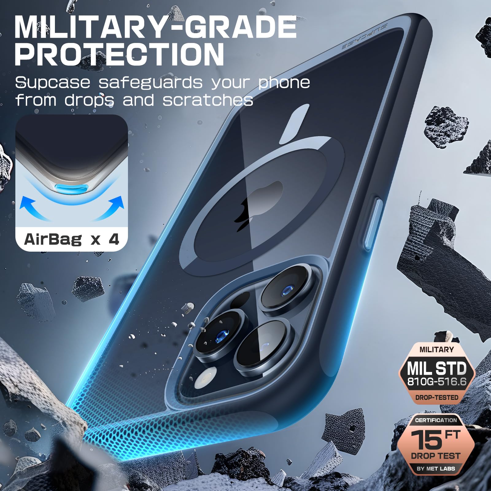 Supcase For Iphone 15 Pro Case (Unicorn Beetle Mag), [Compatible With Magsafe] [Military-Grade Protection] Protective Slim Clear