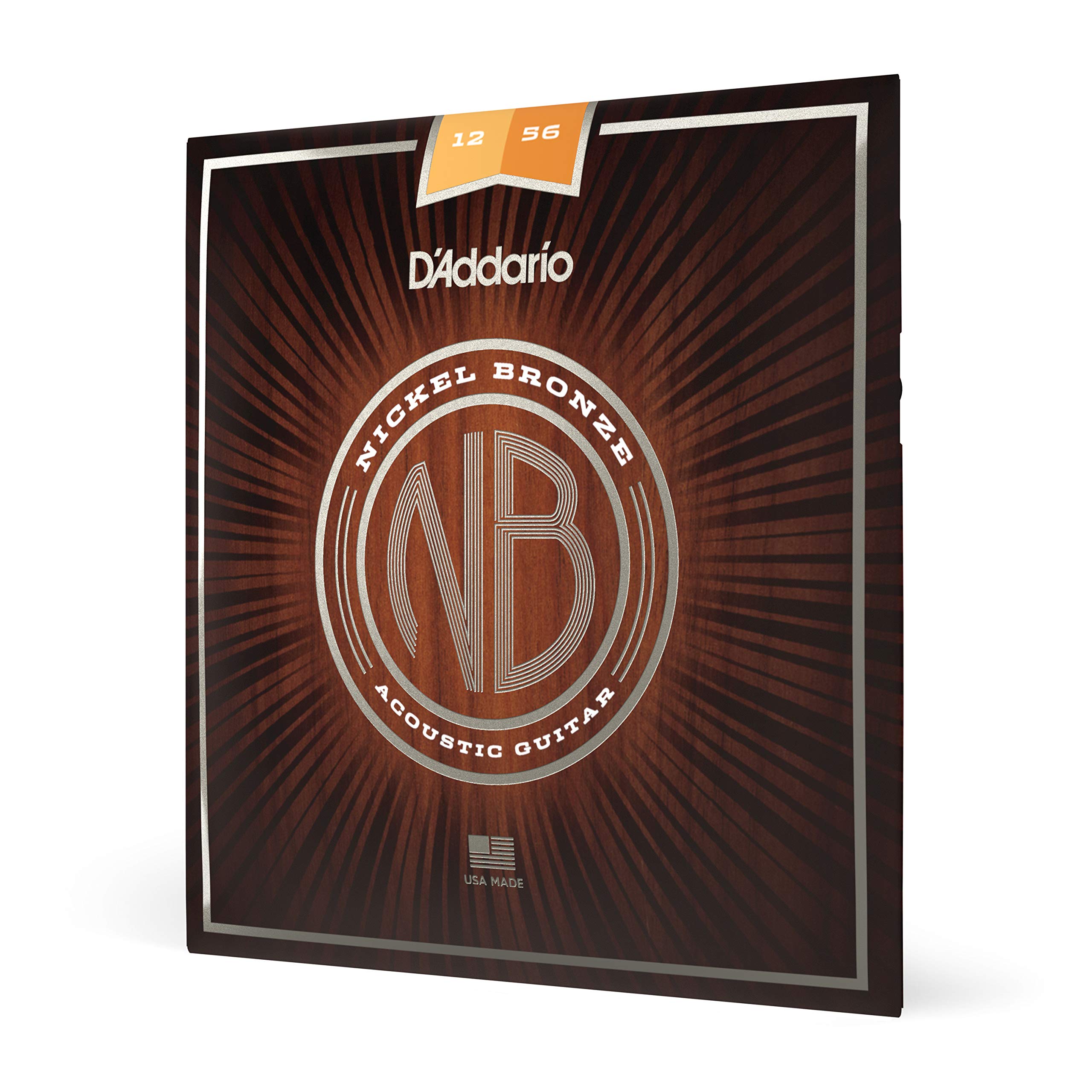 D'Addario Acoustic Guitar Strings, Nickel Bronze, Nb1256, Light Top/Medium Bottom Gauge 12 56, 6 String Set, Pack Of 1