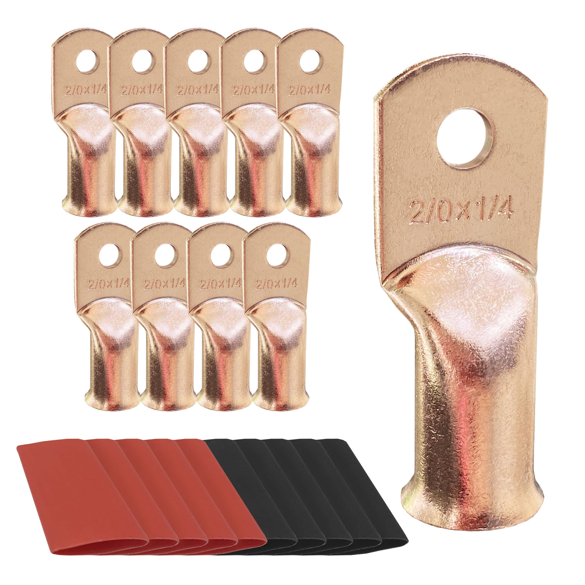 6Pcs 2/0 Awg 1/4 Ring Battery Lugs, Copper Lugs, Battery Cable Ends, Tubular Ring Terminals, Crimp Wire Ring Lugs, Battery Termi