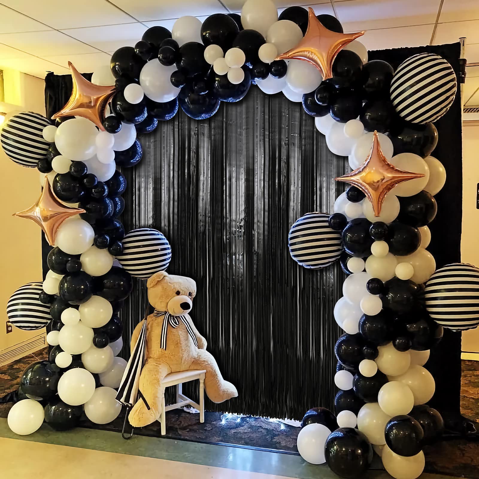 Crosize 2 Pack 3.3 X 9.9 Ft Black Foil Fringe Backdrop Curtain, Streamer Backdrop Curtains, Streamers Birthday Party Decorations