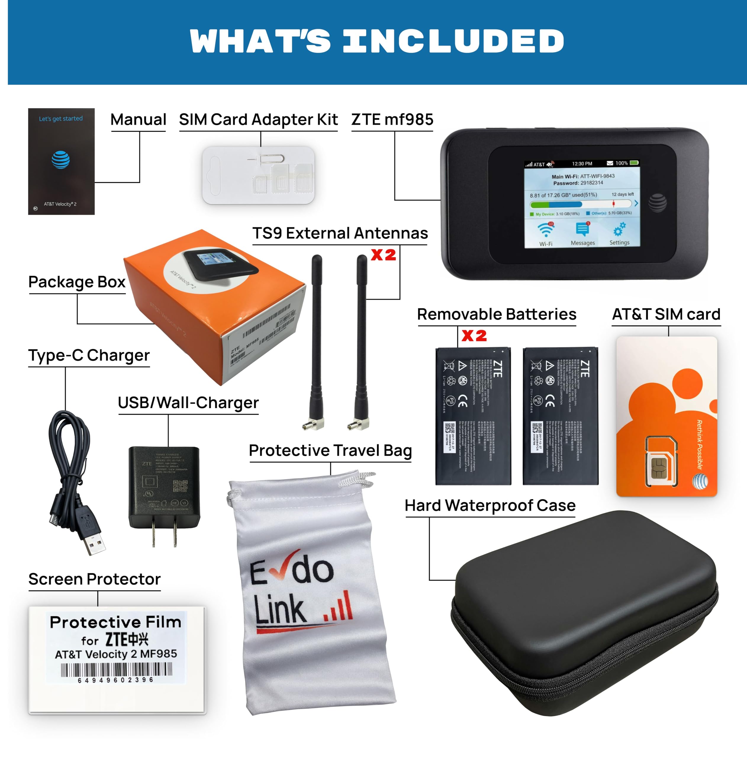 At&T Wireless Zte Velocity 2 Mf985 Unlocked | 4G Mobile Wifi Hotspot | Lte Cat13 Speed Up To 600 Mbps | Usage Up To 12 Hours | P