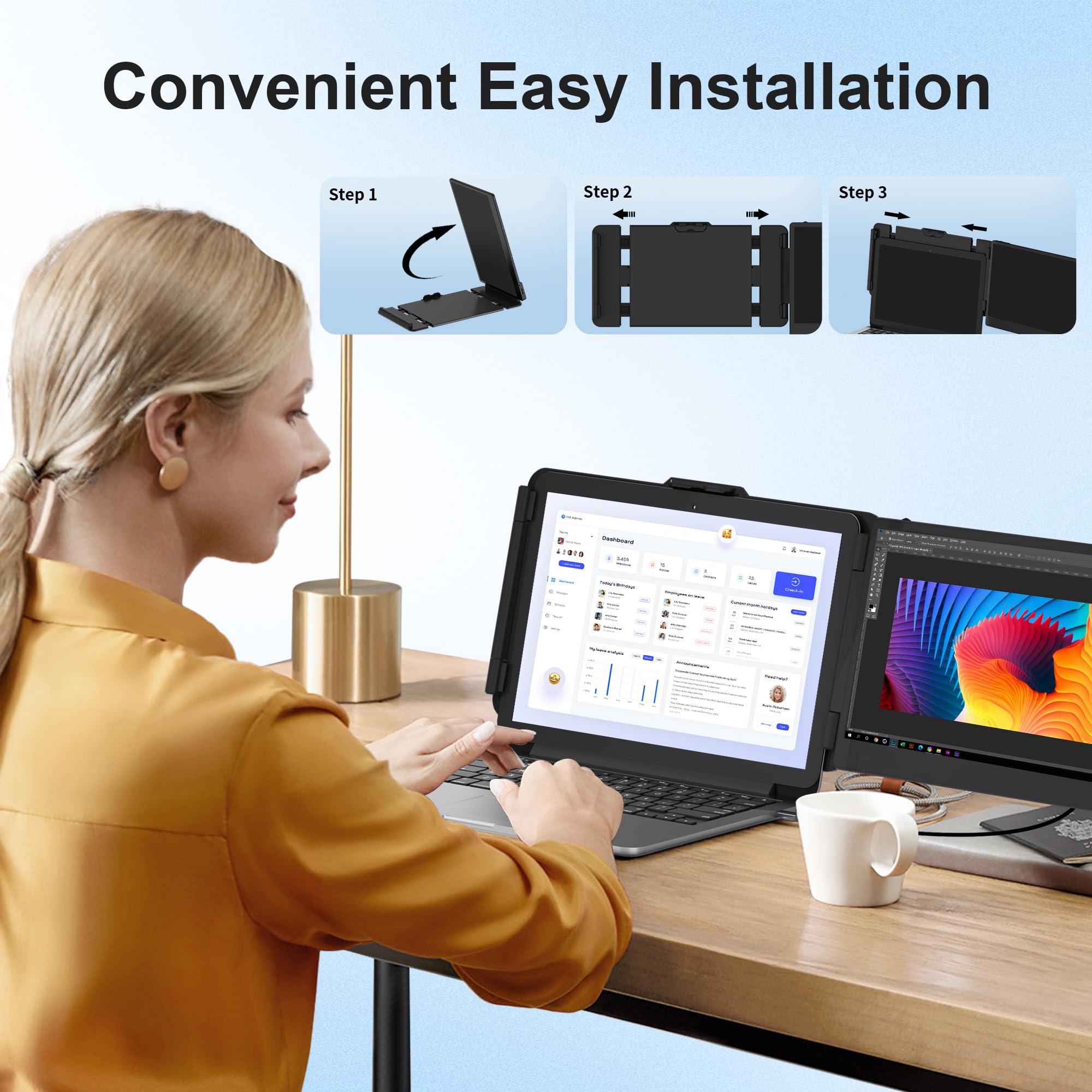 Venraty Laptop Screen Extender, 12'' Dual Laptop Monitor Extender, Hdmi/Usb C Plug Play Portable Monitor Display For Laptop, Com