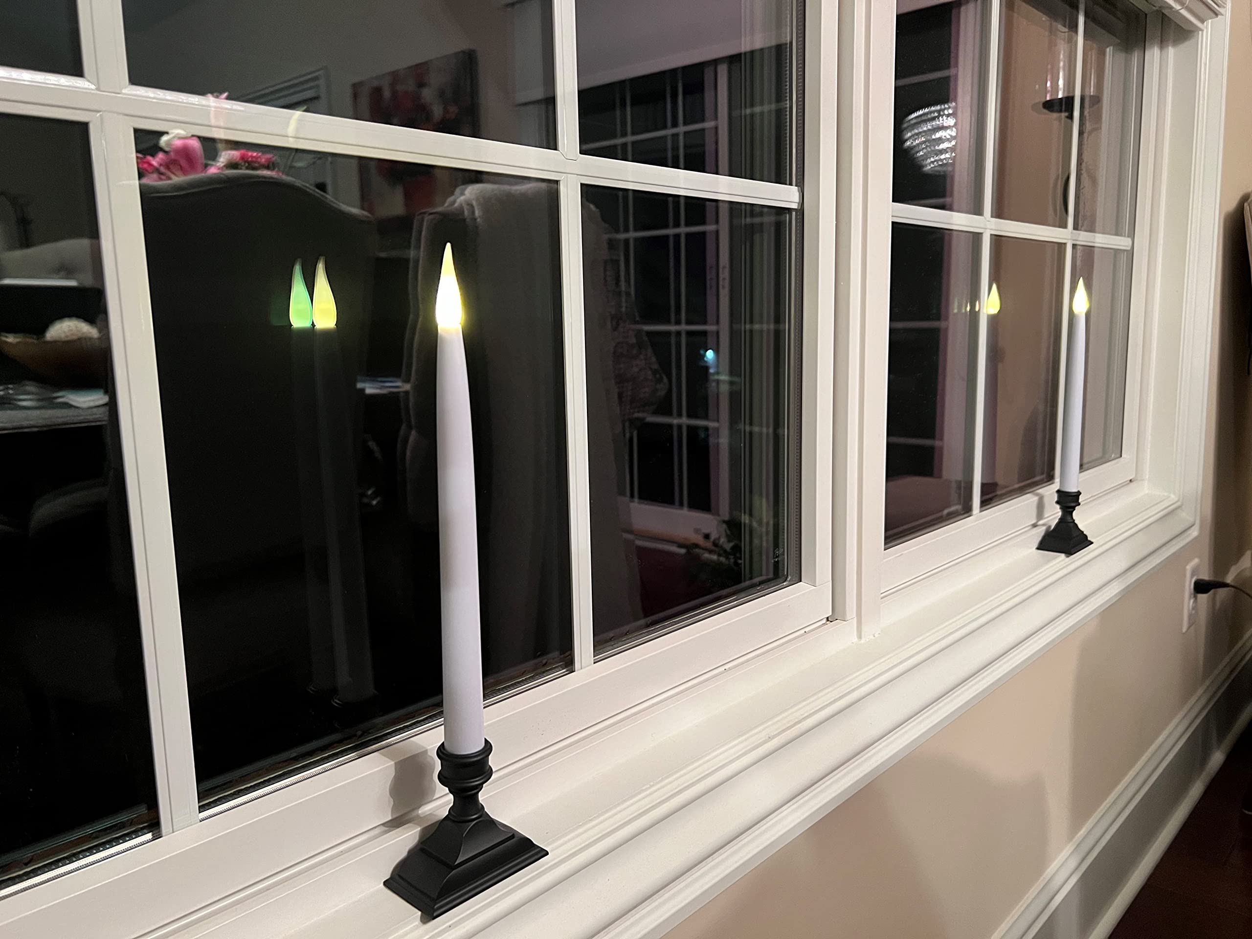 612 Vermont Battery Operated Led Taper Window Candles With Timer (6 On/18 Off), Patented Warm White Dual Led Flicker Flame, Vt 1