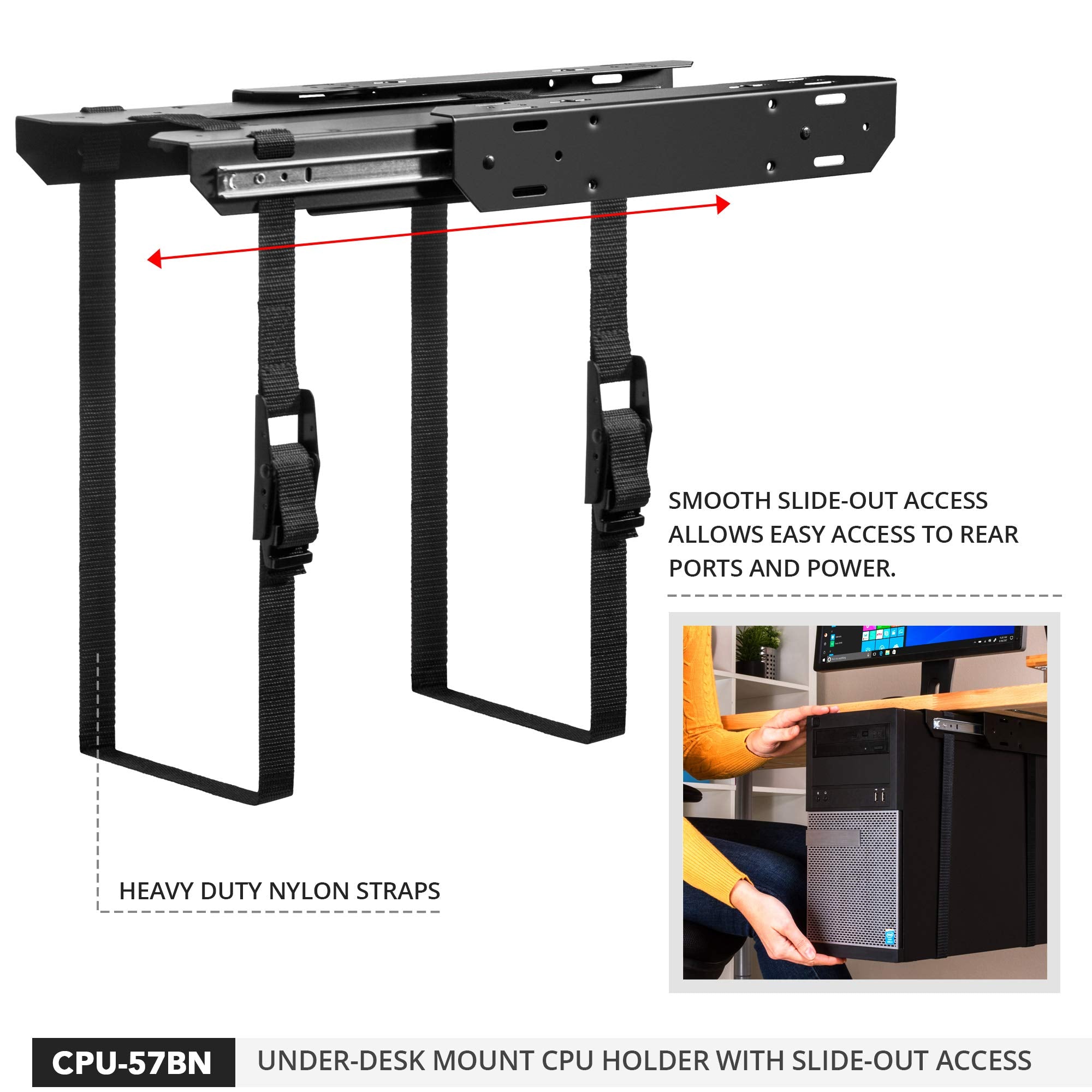 Penn Elcom Under Desk Computer Mount, Adjustable With Slide Out Access, 71 Inches   Pc Tower Holder